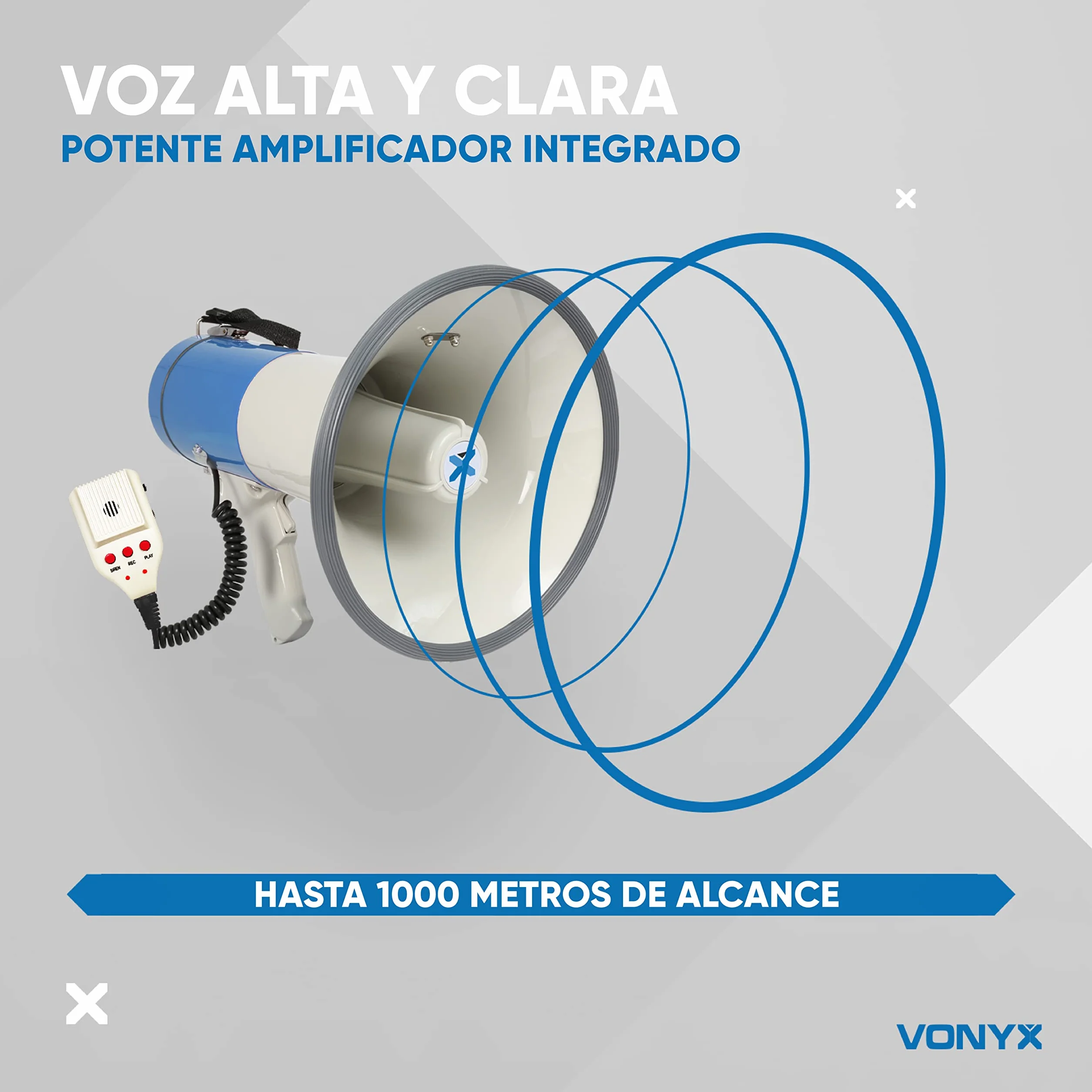 Vonyx Megáfono Portátil 55W 60W 65W Grabación 1,2 km Micrófono Extraíble Reproductor MP3 USB Correa Hombro