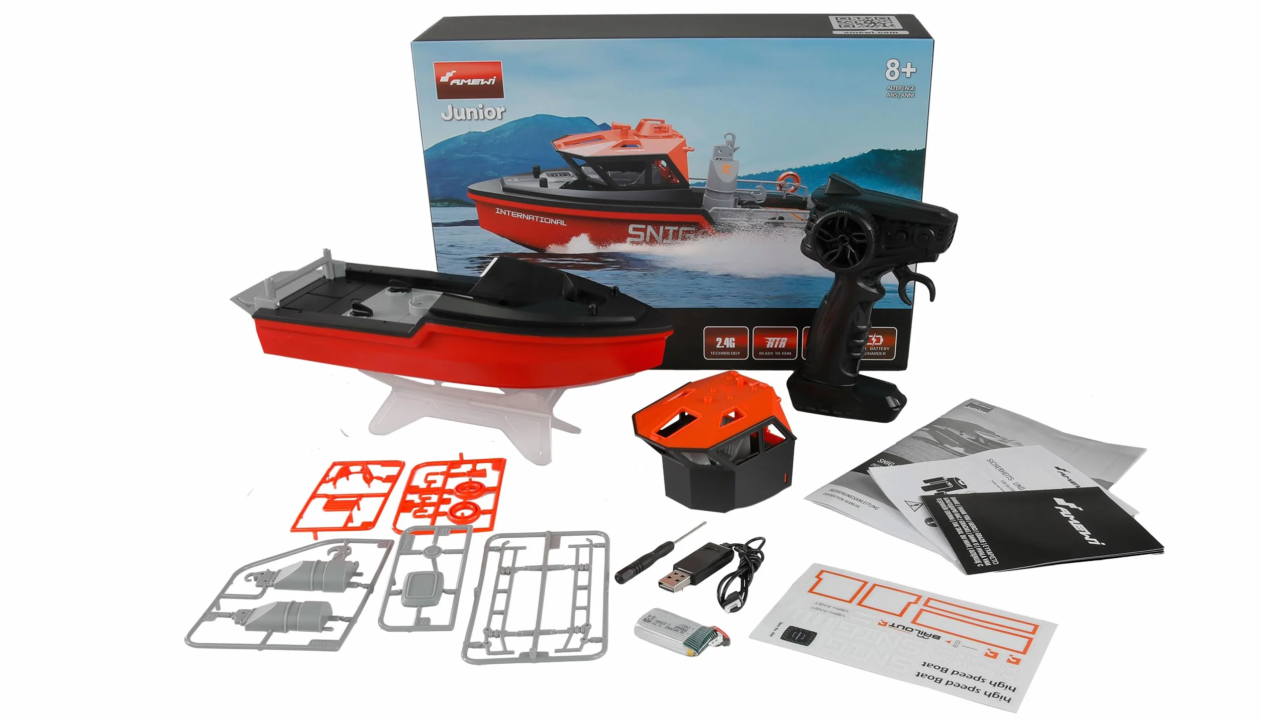 Amewi Barco Salvavidas RC sin escobillas, 320 mm, RTR Rojo/Negro, teledirigido, niño a Partir de 8 años