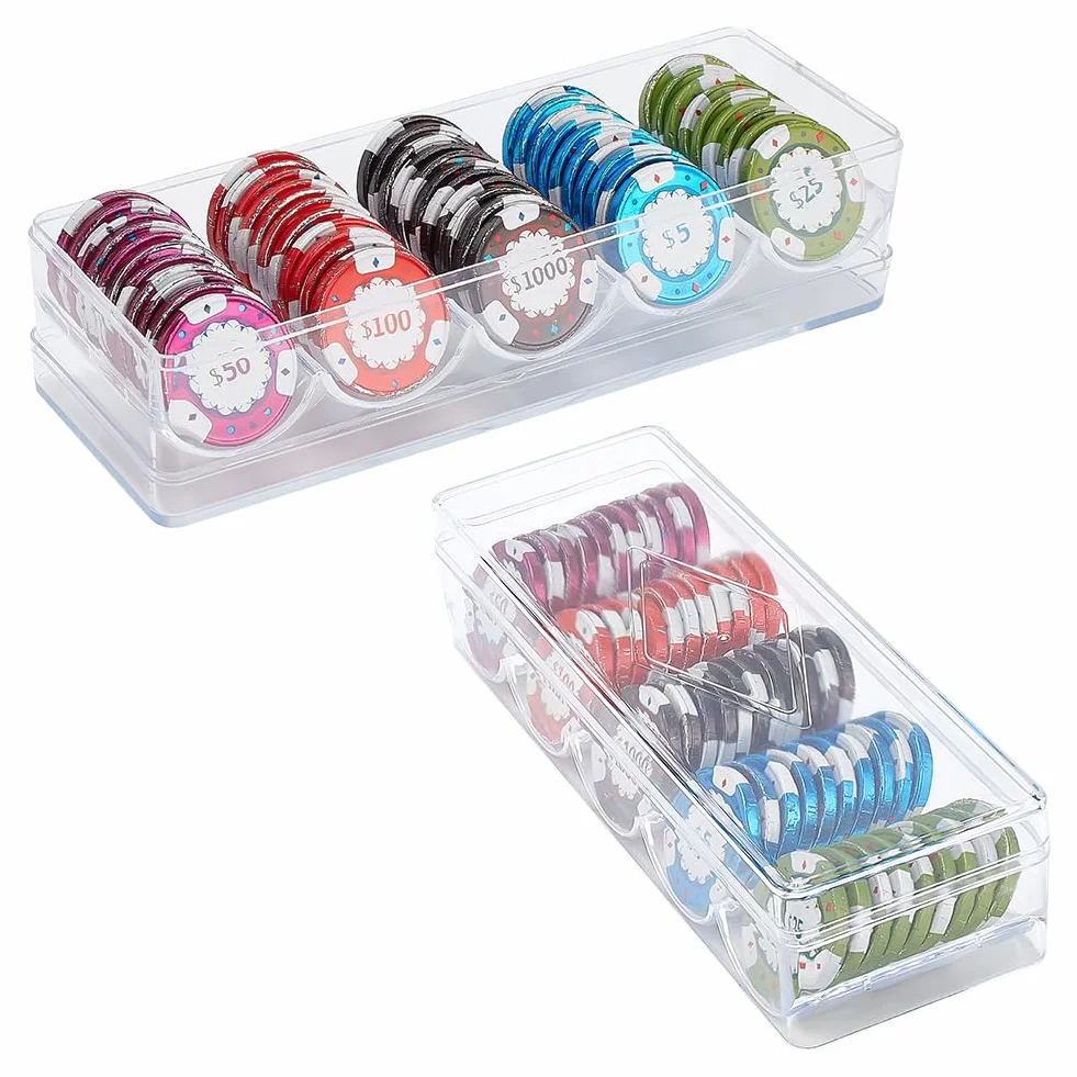 FINGERINSPIRE 2 bandejas Transparentes para fichas de póquer Bandeja de plástico Casino Soporte para fichas de póquer Fundas para fichas de póquer con Tapa para fichas de Arcilla de tamaño estándar