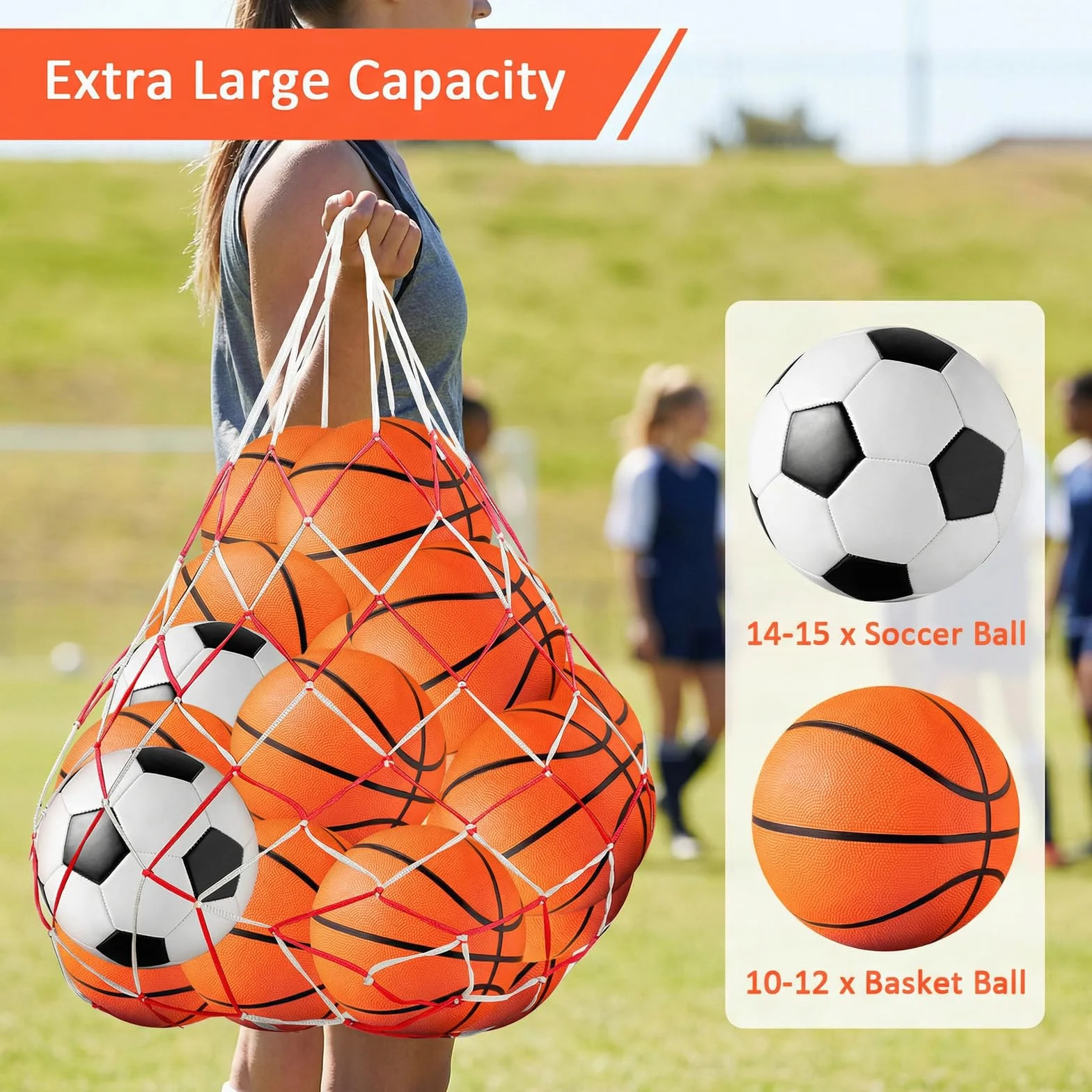 SHENLIU Bolsa de malla deportiva para 10-15 pelotas, fútbol, baloncesto, voleibol, rugby