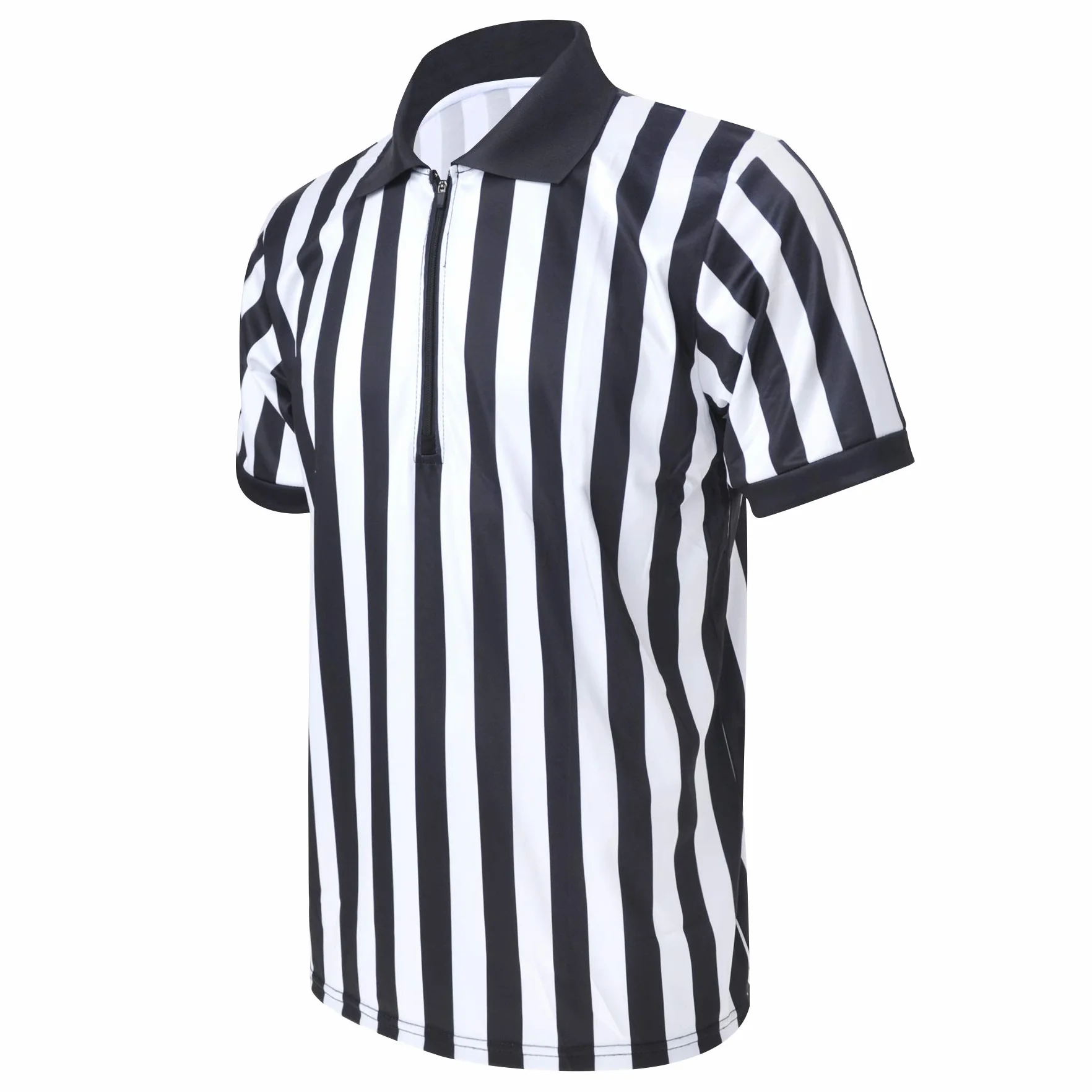 TopTie Polo árbitro Manga Corta Camiseta Rayas Negras y Blancas Cremallera 1/4