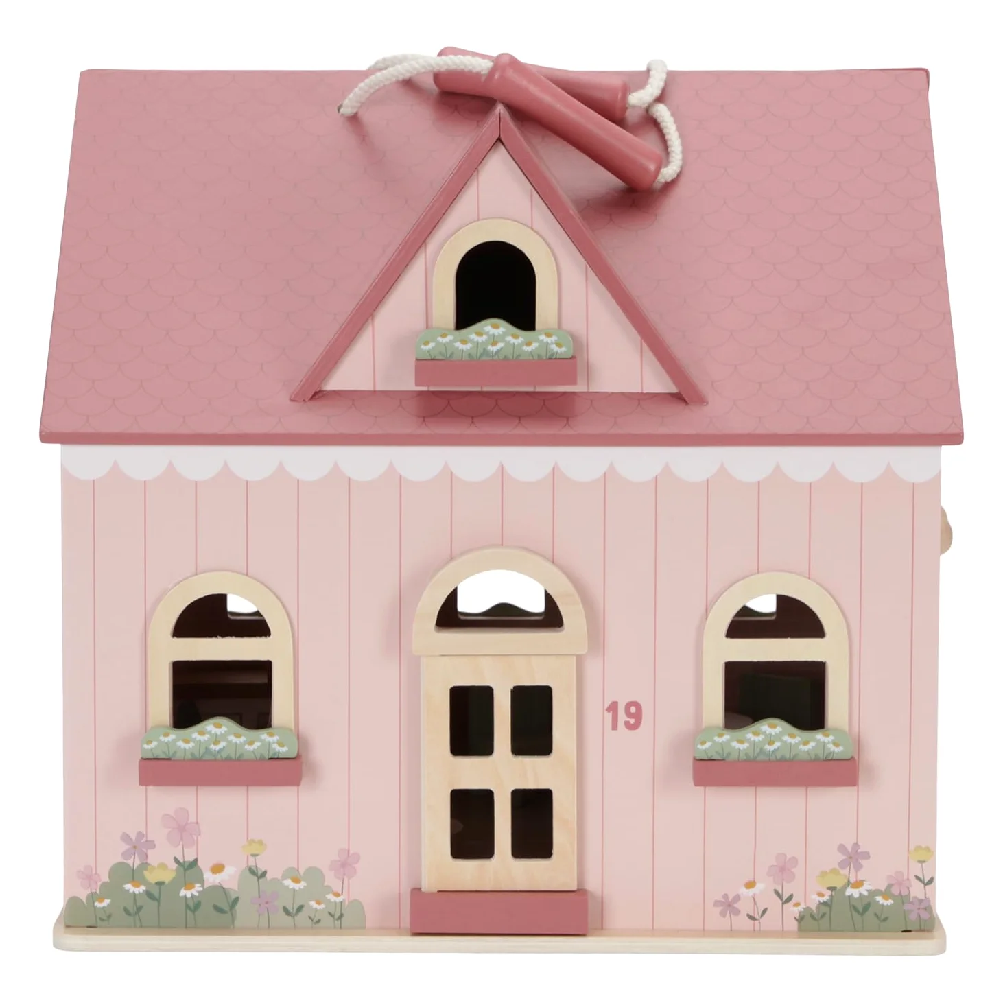 Little Dutch Casa de muñecas de madera portátil y plegable con muchos accesorios y figuras de juego, muebles rosa
