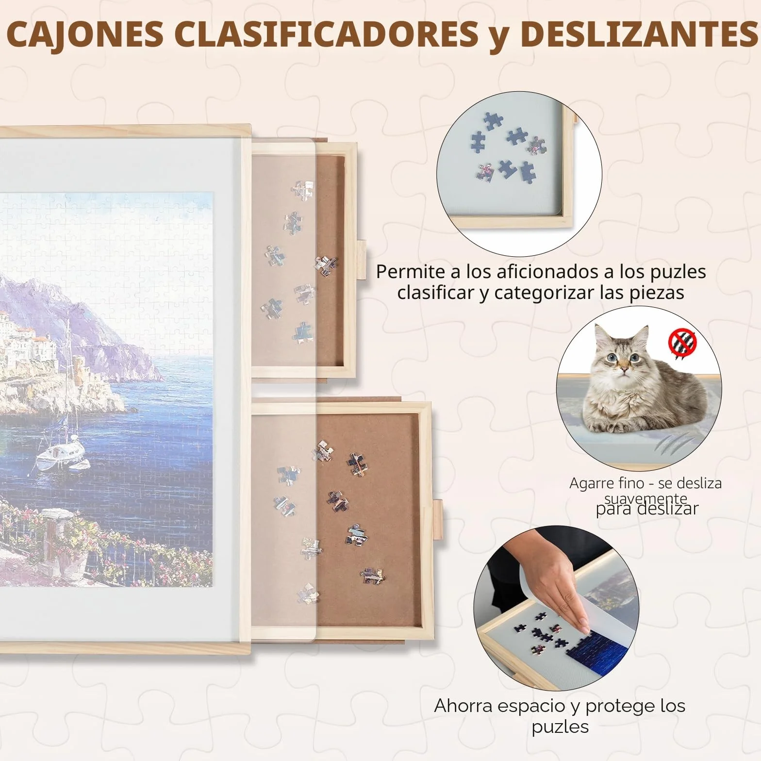 1500 piezas 2 en 1 tablero de rompecabezas inclinable y giratorio para adultos, mesa de rompecabezas de madera con 4 cajones de 64 x 87 cm, tablero portátil con Lazy Susan y cubierta