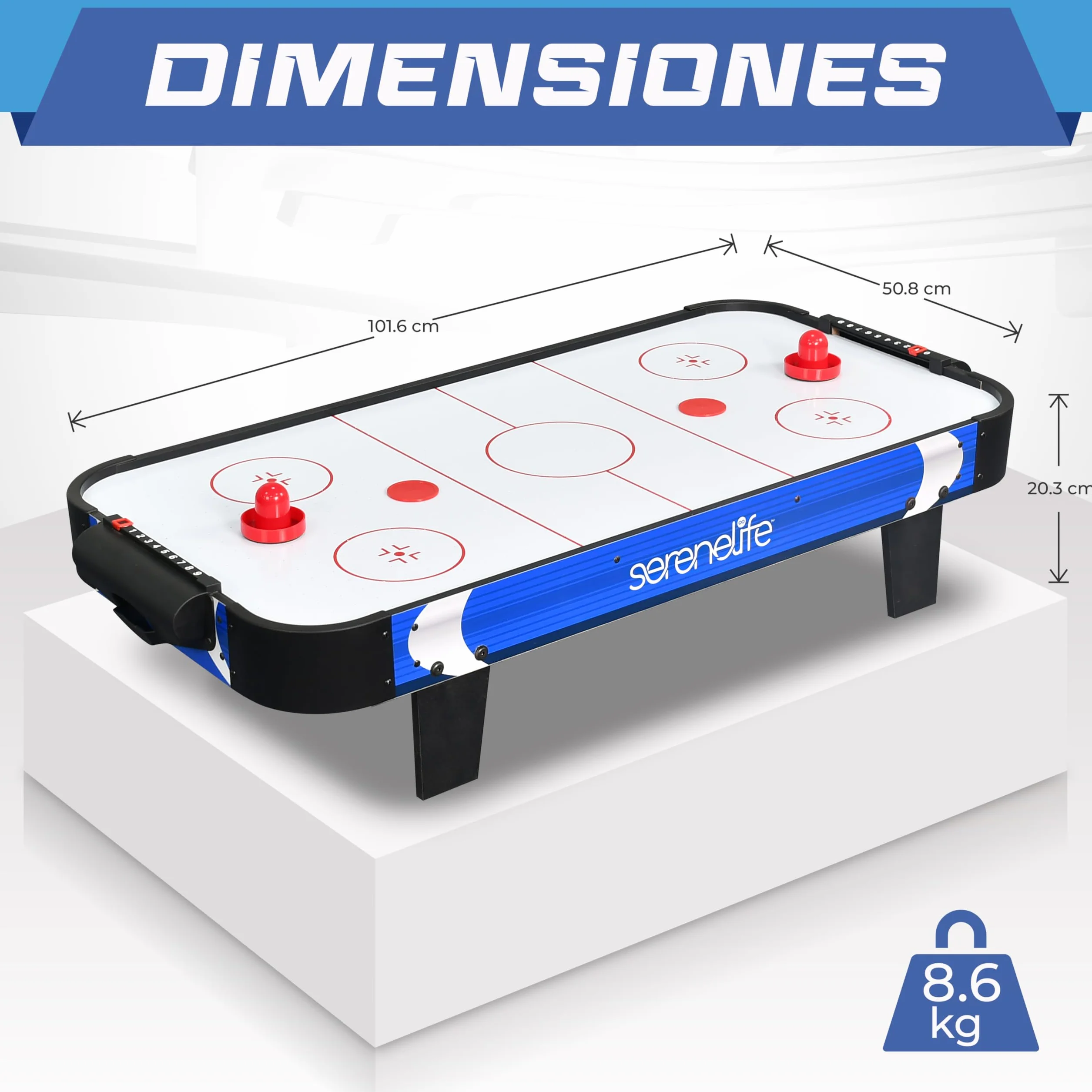 Serenelife Mesa de Hockey de Aire, Motor Dos Veces mas Fuerte, Marcador de Puntos LED Digital, Dispensador de Discos y Accesorios