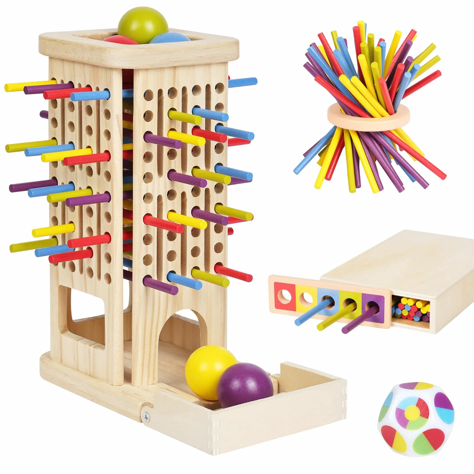 Ainiv Juegos de Mesa Montessori, 3 in 1 Juguetes Educativos Niños con 40 Palitos Colores y 1 Dados, Juegos Divertidos para La Familia, Juguete Motricidad Fina para Niños 3, 4, 5, 6 Años