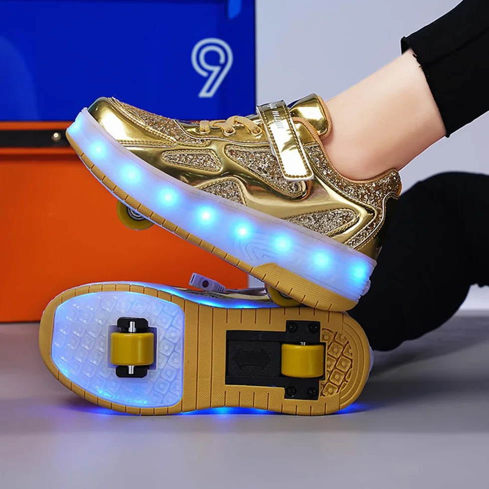 Zapatos con Ruedas para Niña y Niño Patines Retráctiles 2 Ruedas Zapatillas Deportivas al Aire Libre 29-40 EU