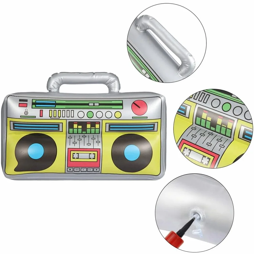 16 Piezas Instrumentos Inflables Rock Colorido Inflable Guitarra Micrófonos Saxofón Inflable Piano Inflable Bajo Inflable Gafas de Radio + Bomba de Aire para Celebraciones Carnaval