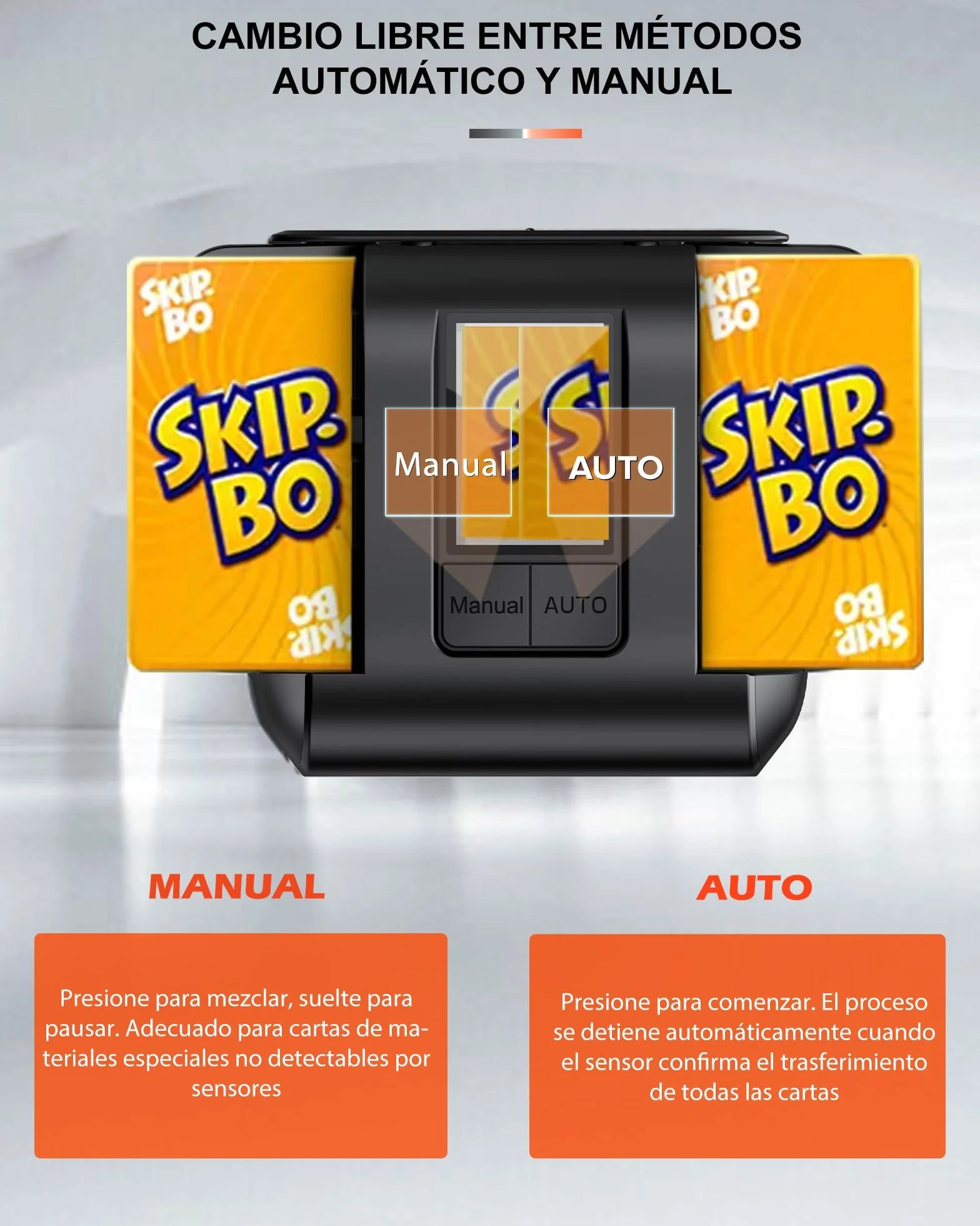 Barajador de Cartas Automático Eléctrico para 1-2 Barajas - Modo Auto/Manual Recargable 2000mAh USB-C - Silencioso - Compatible con Póker, Blackjack, UNO, Texas Hold'em, Skip-Bo y Phase 10