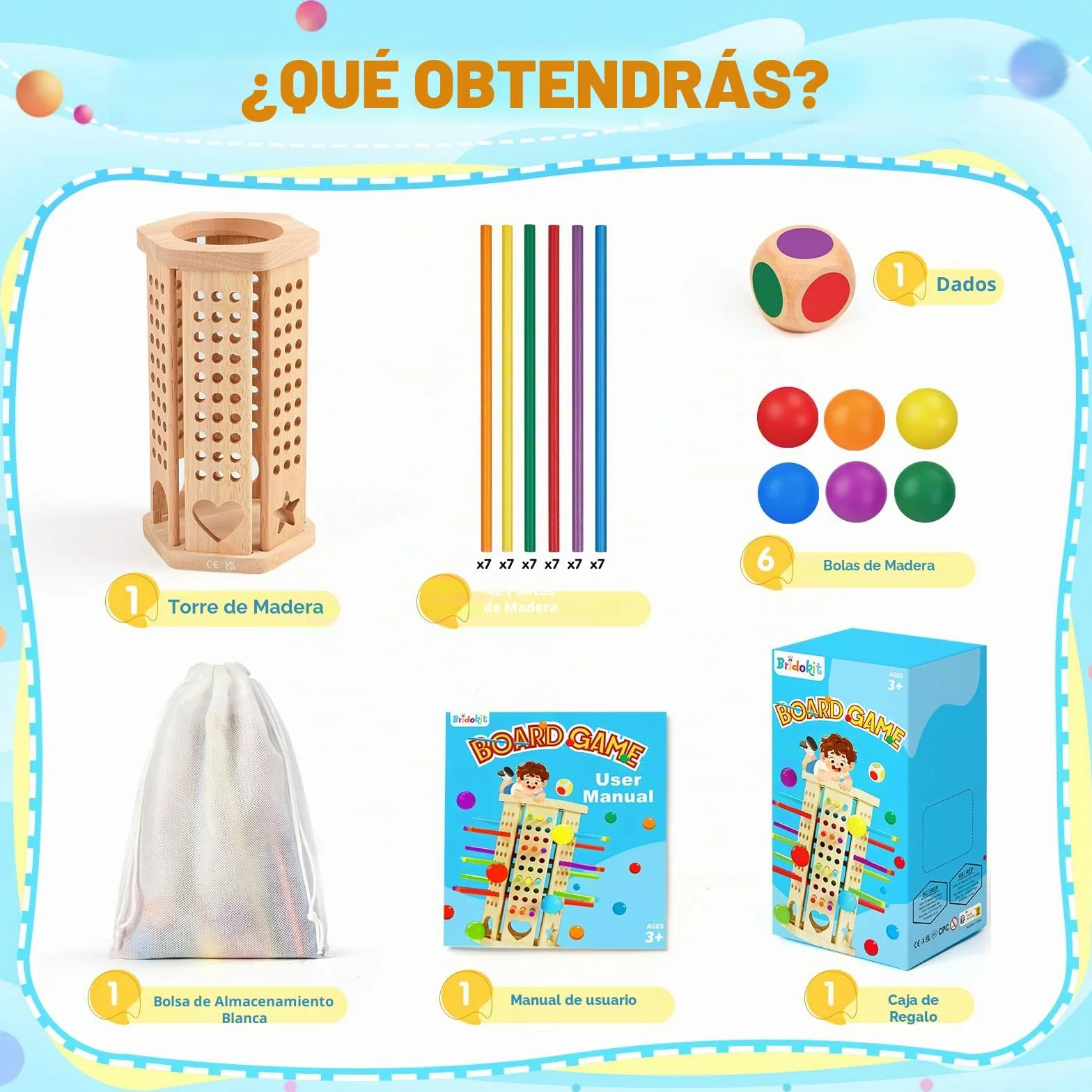 Juego Montessori, Juegos de Mesa 3, 4, 5, 6 años, Juegos Educativos Matematicas con 42 Palitos de Colores y un Dado, Juguete Familiar para Viajar al Aire Libre con Niños