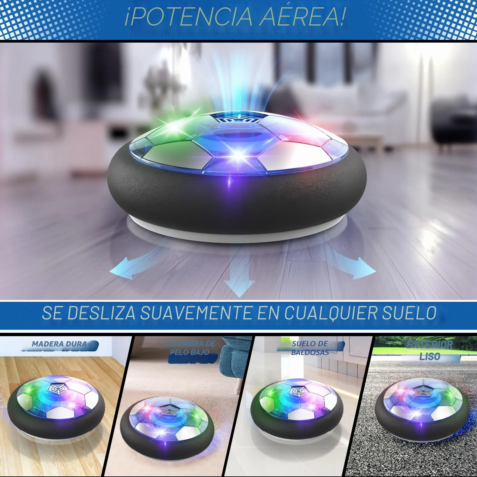 Buoeuik Balón Fútbol Flotante, Air Power Football Regalo Niño 3 4 5 6 7 8 9 Años Pelotas de Futbol Recargable Juegos Interactivos Air Hockey Soccer con Luces LED Juguetes para Niños Niñas