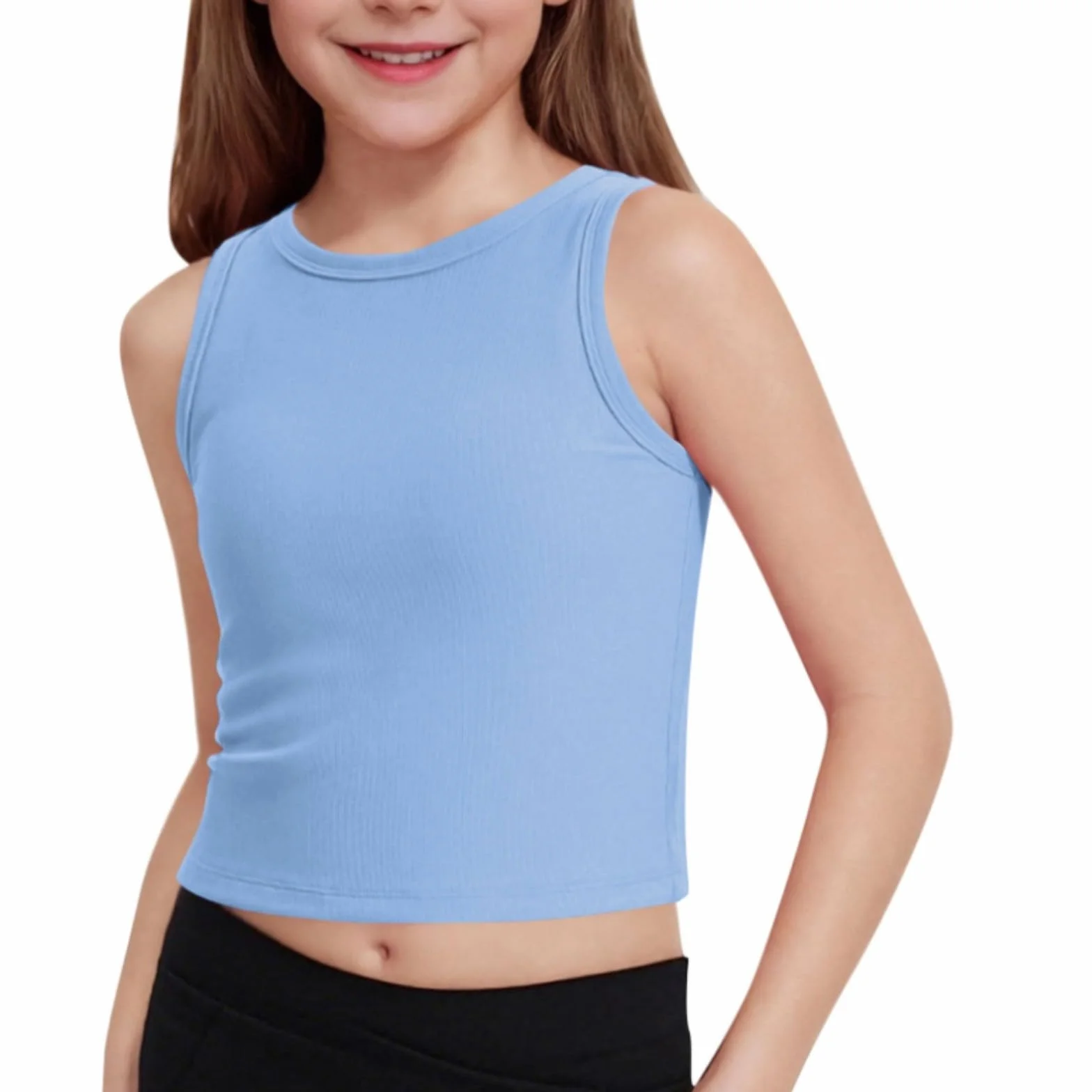Niñas Tank Tops Niños Athletic Rippenstrick High Neck Crop Tops para Gimnasio Yoga