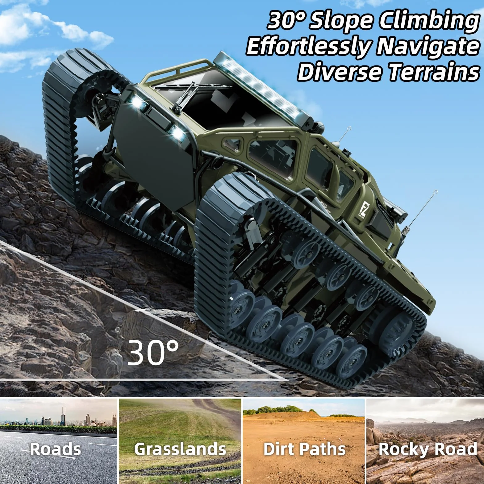 Mostop Remote Control Tank 1/16 Scale Alta Velocidad RC Tank Offroad Crawler para Niños, 2.4Ghz Remote Control Crawler Drift Army Truck con 2 Baterías, Camión de Derrape Giratorio 360° Juguetes de