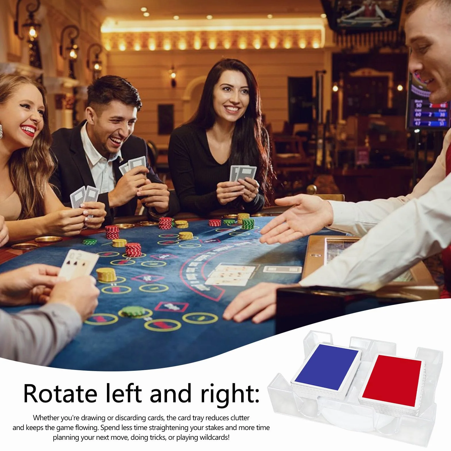Bandeja de Cartas – Bandeja Transparente para Cartas | Soporte para Cartas de baraja con Base giratoria, Accesorio práctico y Resistente para Mesa de, Organizador de Juegos de para el