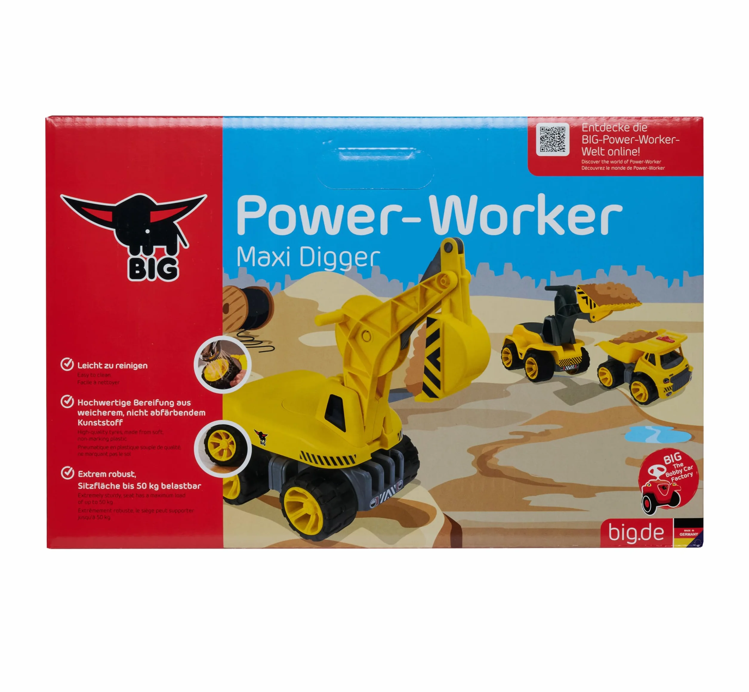BIG - 800055811- Maxi Excavadora Power Worker- Amplio Asiento para el niño con Giro 360º- a Partir de 3 años