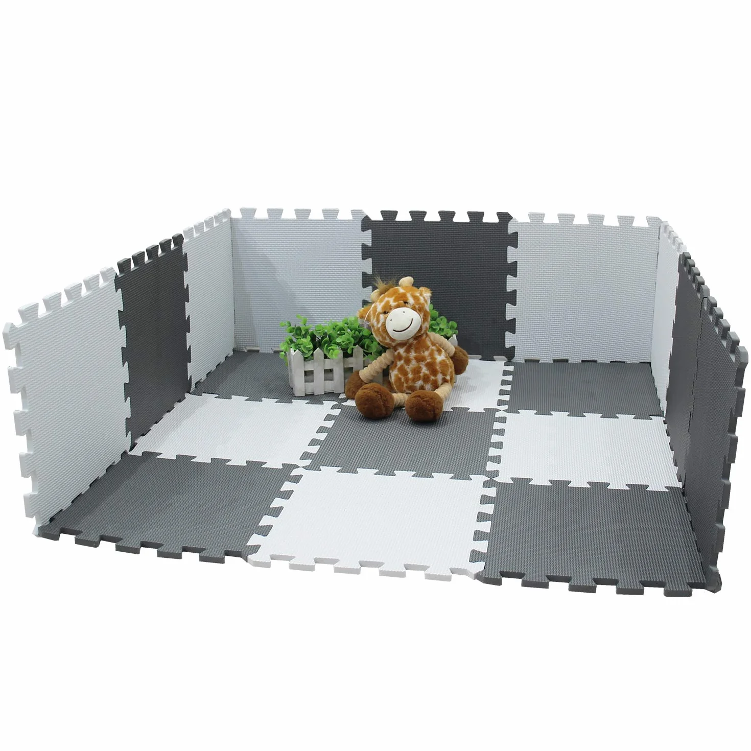 meiqicool Alfombrillas para Puzzles | Alfombra Puzzle para Niños Bebe Infantil Suelo de Goma EVA Suave 142 x 114 cm 18 Piezas Blanco Gris 0112
