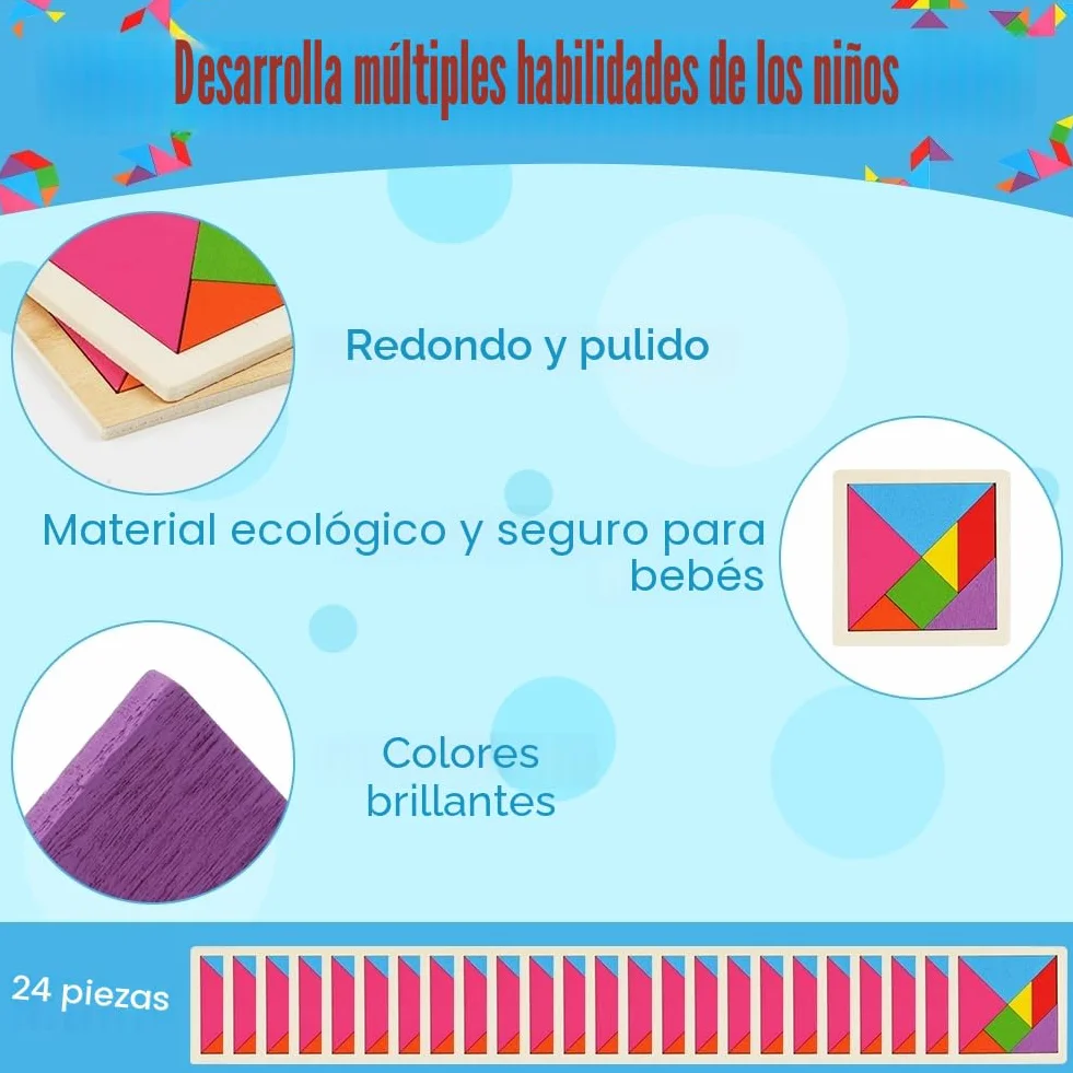 Ainiv 24PCS Tangram Infantil Puzzle Madera Montessori Rompecabezas Educativos para Niñas y Niños