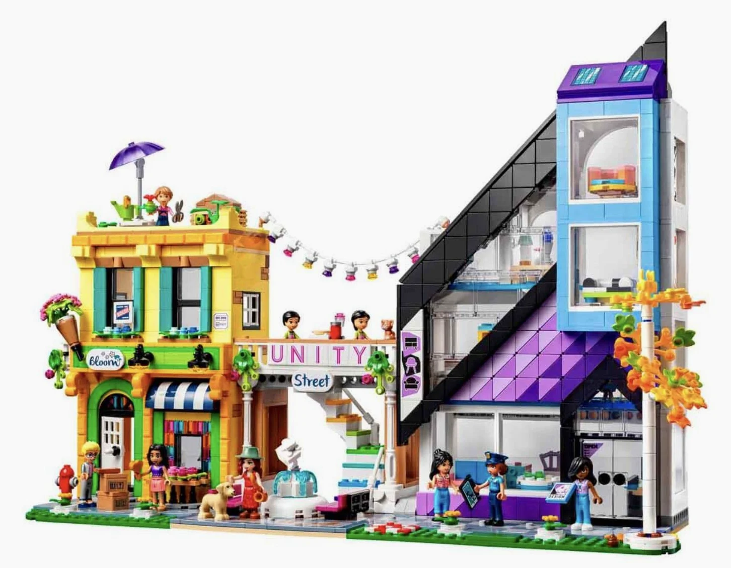 LEGO 41732 Friends Floristería y Tienda de Diseño del Centro, Casa de Muñecas para Decorar, Regalos para Niñas y Niños de 12 Años y Adolescentes, 9 Personajes, Juguete Personalizable para Construir