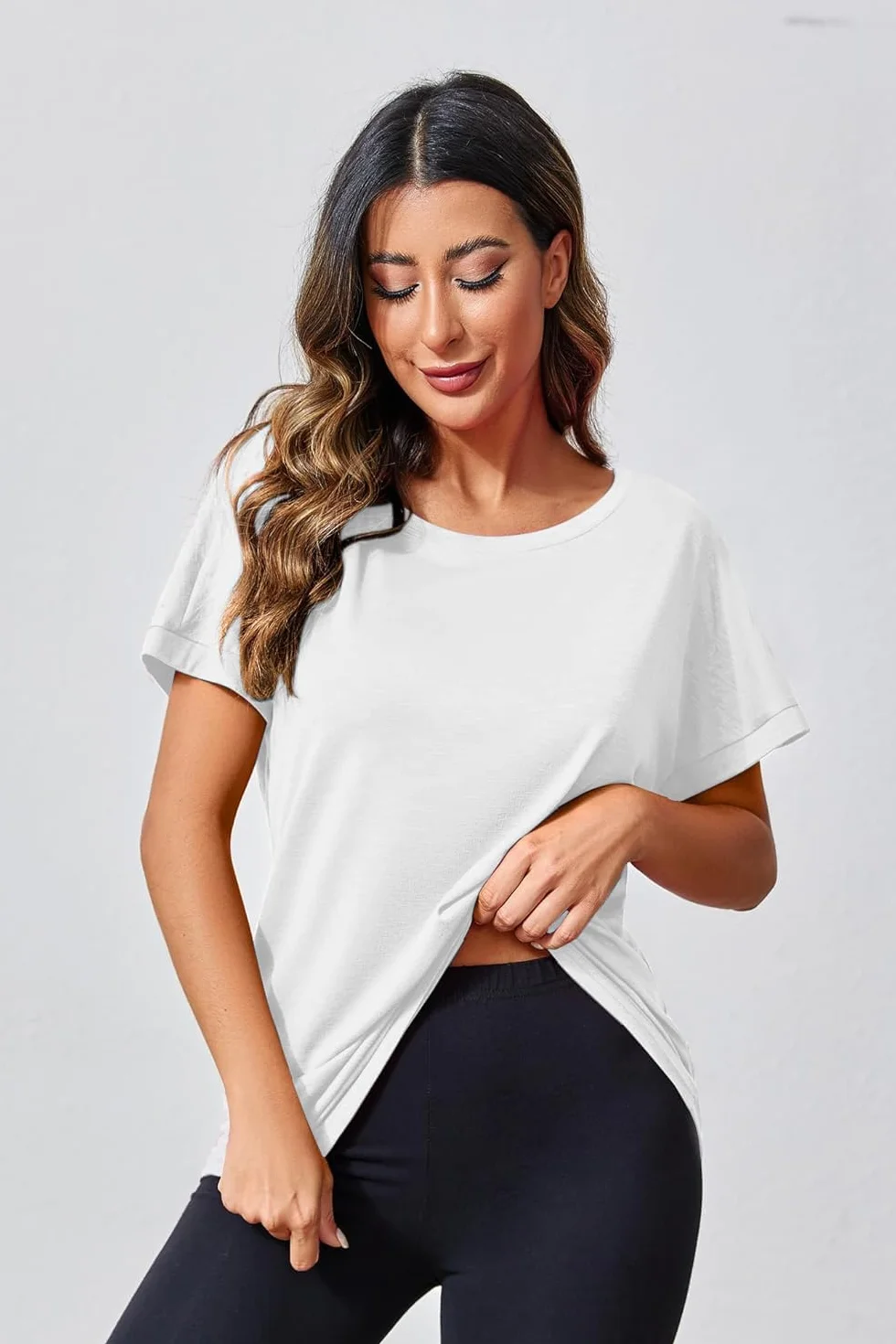 Fisoew Camiseta deportiva para mujer manga corta yoga gimnasio ligera holgada
