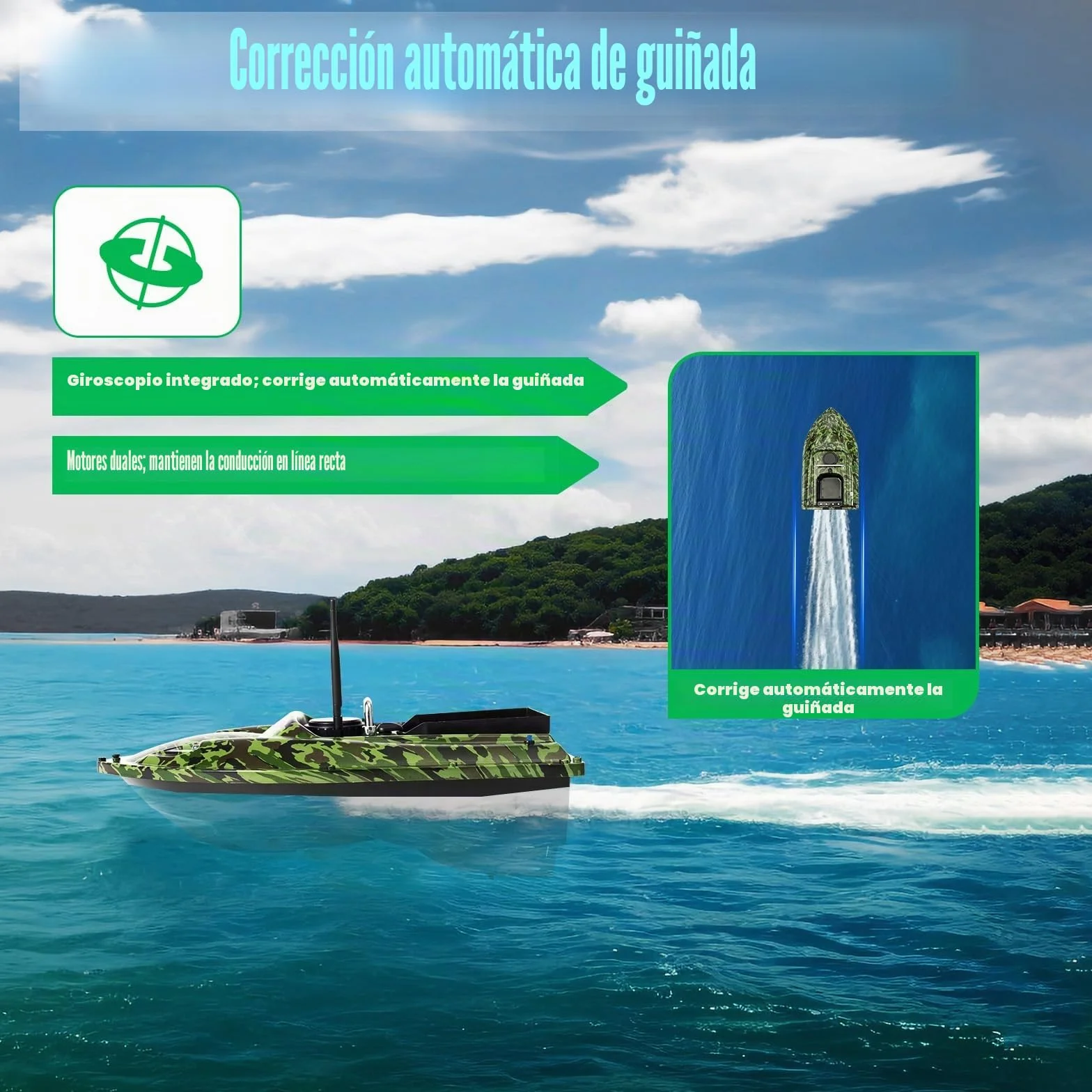 Barco Cebador Pesca Barco De Cebo para Pesca Barco De Señuelo Teledirigido De 500 Metros Mango Plegable,Capacidad 1,5 kg,Adecuado para Lago, Río, Mar,(Barco De Camuflaje Barco)