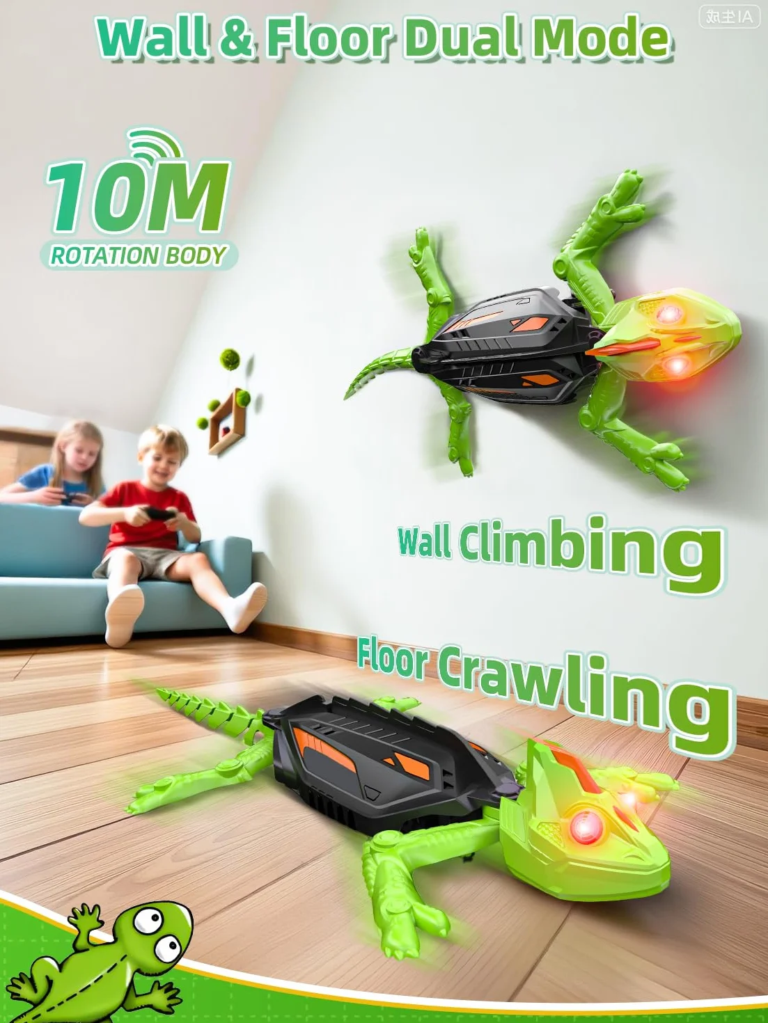 Kssvzz Lagartija Teledirigida, Gecko Teledirigido Recargable con Ojos LED, Bromas y Juegos Radio Control Robot Juguete, 360 ° Rotación Camaleon Teledirigida Regalo para niños y niñas de 3 a 12 años