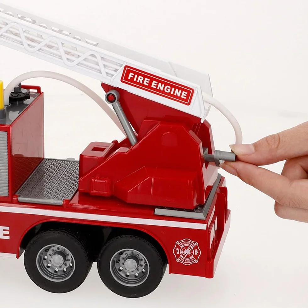 ColorBaby Speed & Go Camión Bomberos Juguete, con Luces y Sonidos, Grúa y Manguera interactivas, Agua de Verdad, Sistema de fricción, Escala 1:14, Rescate, para niños a Partir de 3 años (39063)