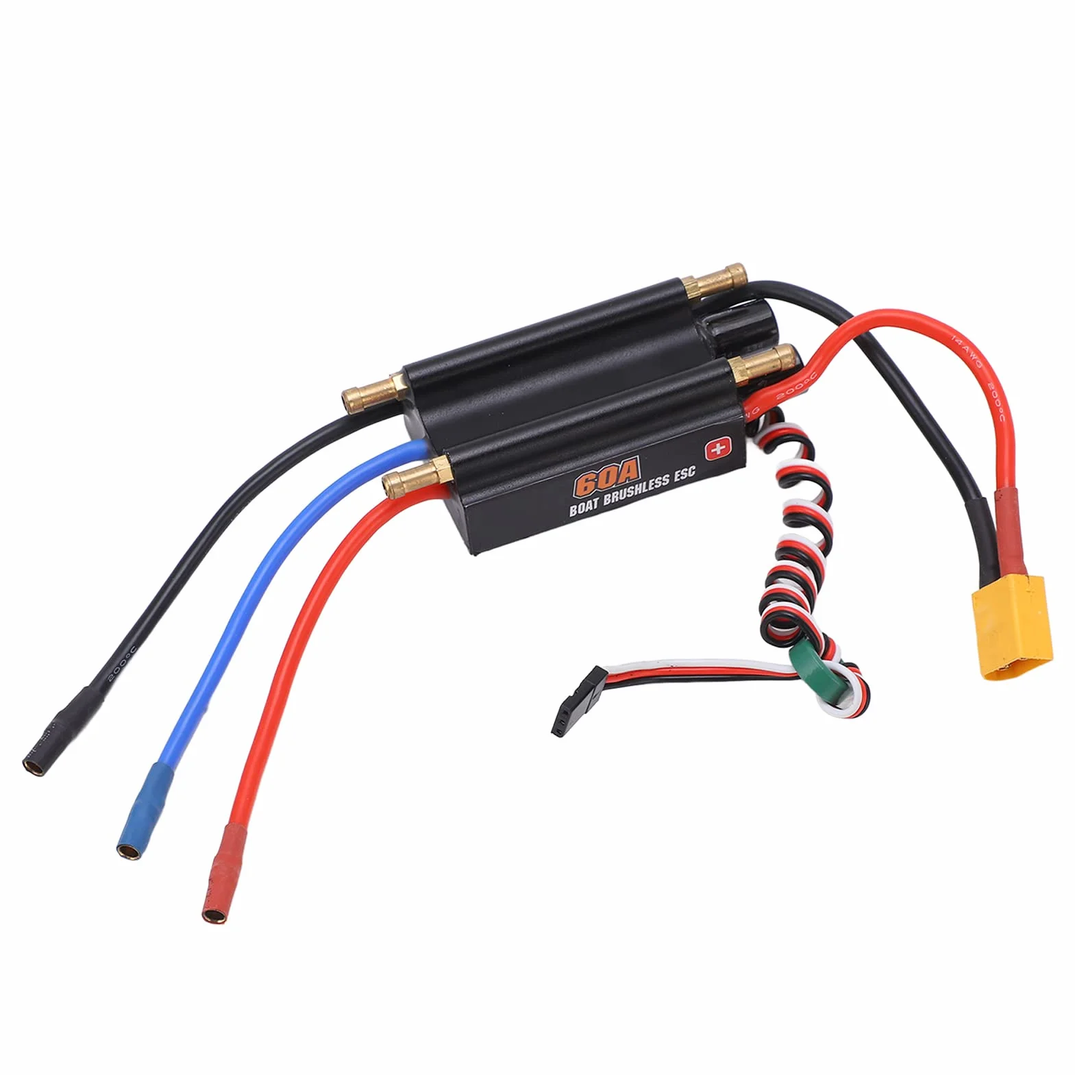 Uxsiya Controlador de Velocidad Electrónico 2‑6S, Enfriamiento Rápido Drenaje de Doble Canal a Prueba de Agua 60a sin Escobillas ESC Menor Consumo de Energía para Modelo de Barco