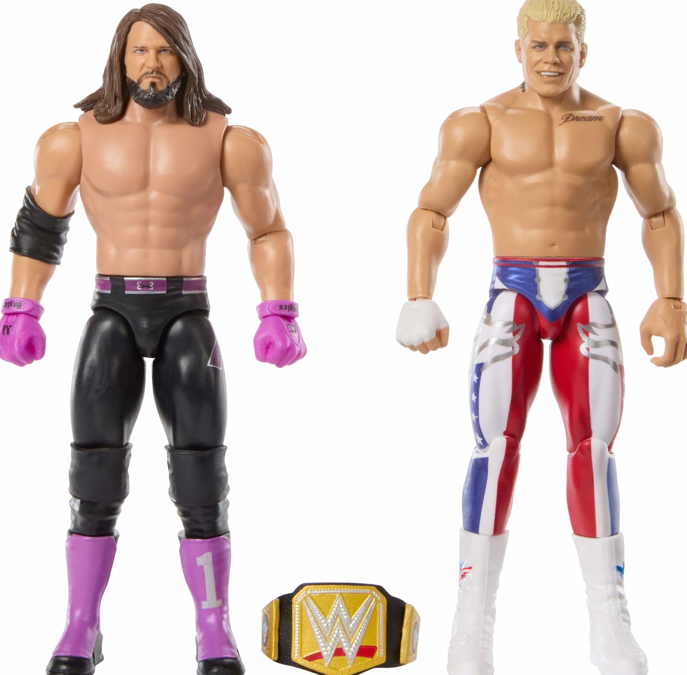 Mattel WWE Main Event Showdown - Figuras de acción con accesorio, serie #22 Cody Rhodes vs AJ Styles, juego coleccionable, 6 pulgadas