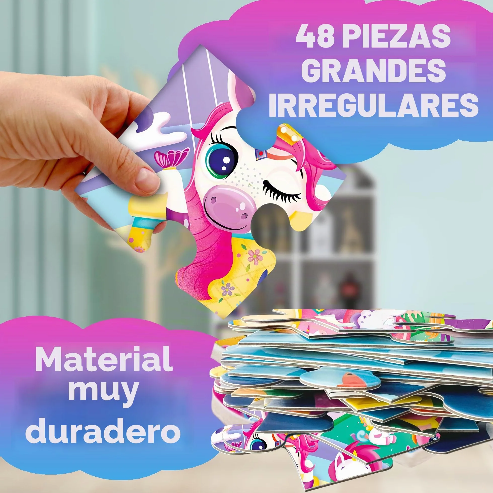 QUOKKA Rompecabezas Gigante De Suelo para Niños De 4 A 6 Años - 60 x 90 cm - Extra Grueso - 48 Piezas -Rompecabezas Infantil De Unicornio para Niños De 3 A 5 Años