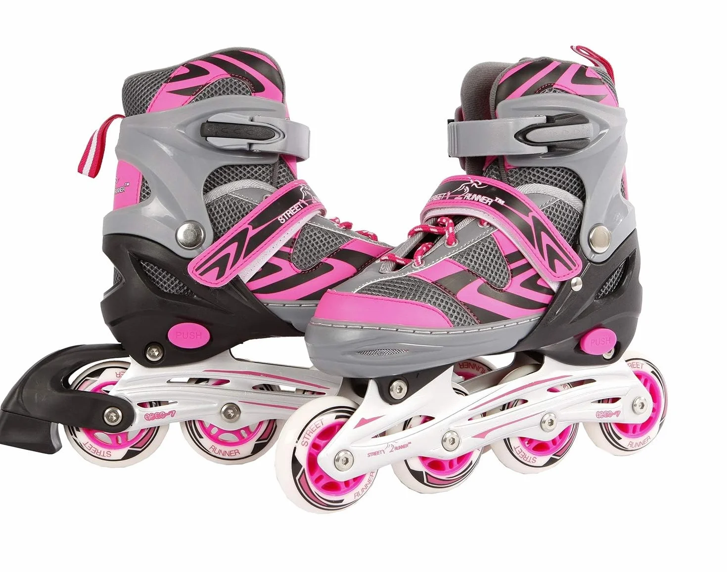 Kids Globe Street Rider 720235 Rollers en Línea Rosa/Gris Ajustable Tamaño 33-36 ABEC7 Marco de Aluminio