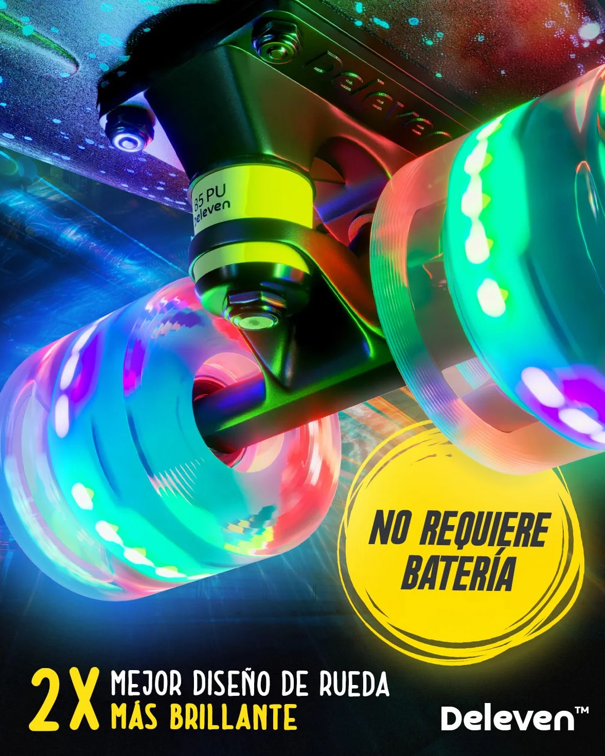 Deleven Monopatín 56cm con Ruedas LED, Herramienta de Skate y Rodamientos ABEC 7 - Skateboard para Niños Principiantes Adolescentes Adultos