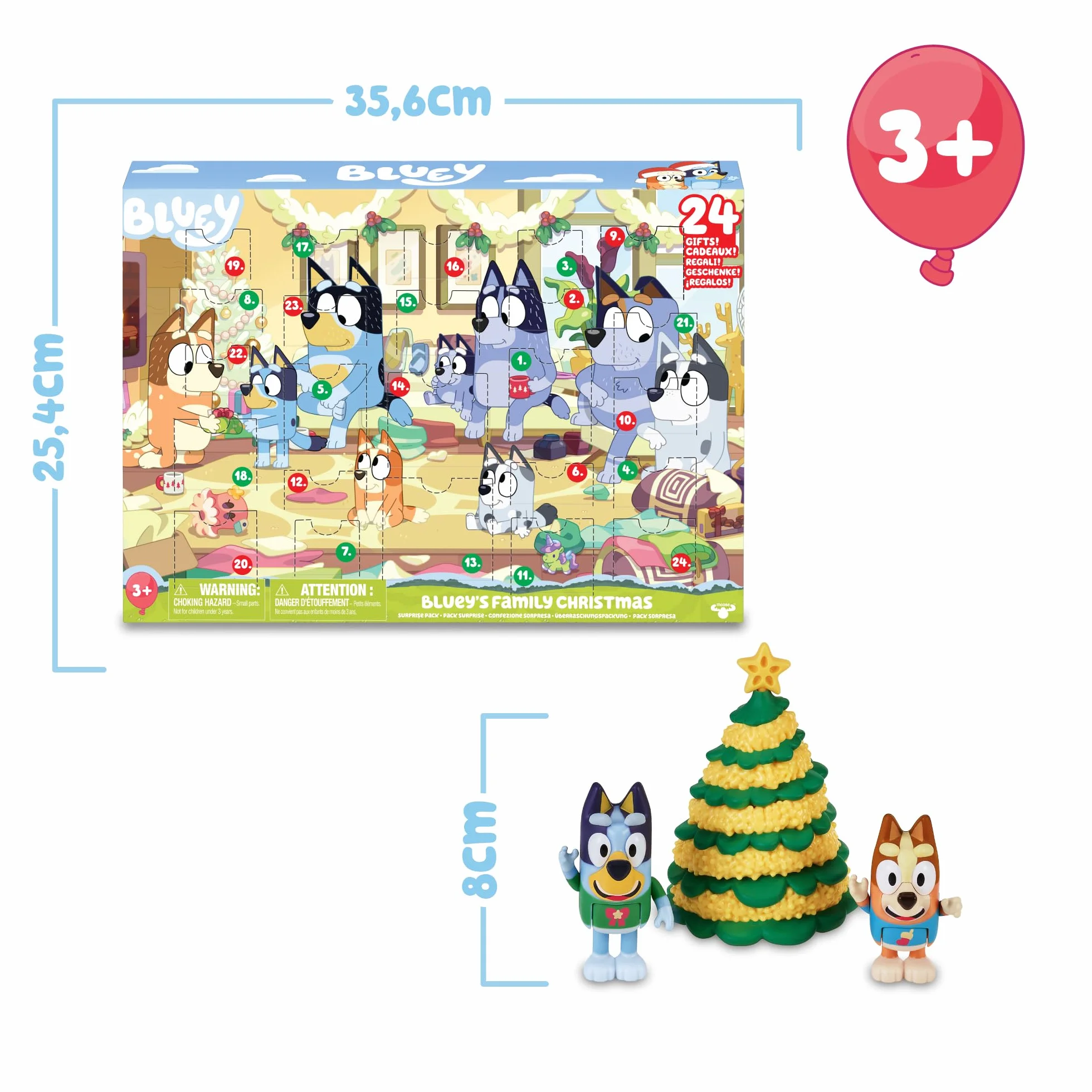 Bluey - Calendario de Adviento, calendario con 24 piezas, incluye figuras de la serie y accesorios, para niños y niñas +3 años de edad, Famosa (BLY54000)