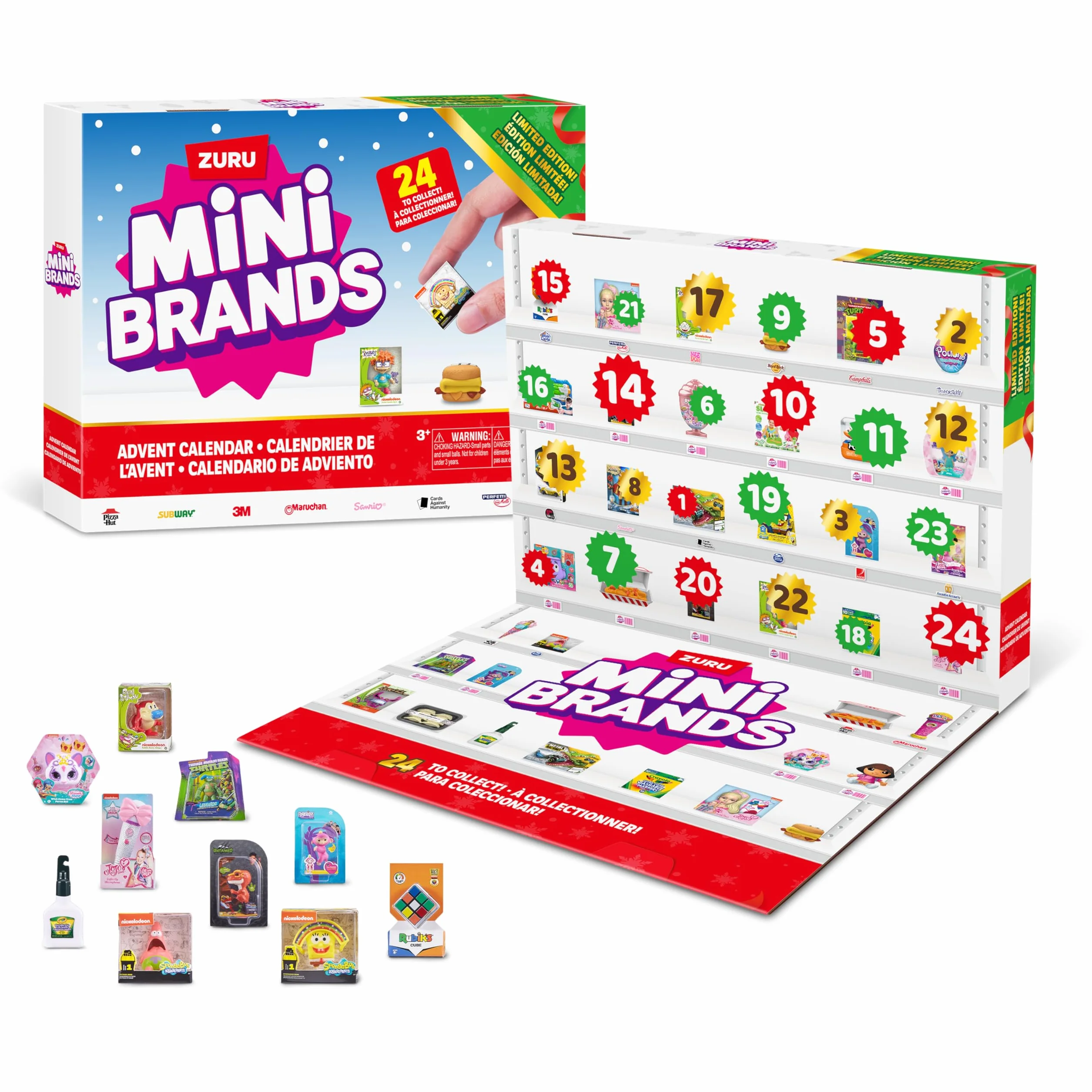 Mini Brands Calendario de Adviento 2024 de ZURU Mini Brands Edición Limitada, calendario de Adviento con 4 minis exclusivos, Mystery Collectibles Toys viene con 24 minis