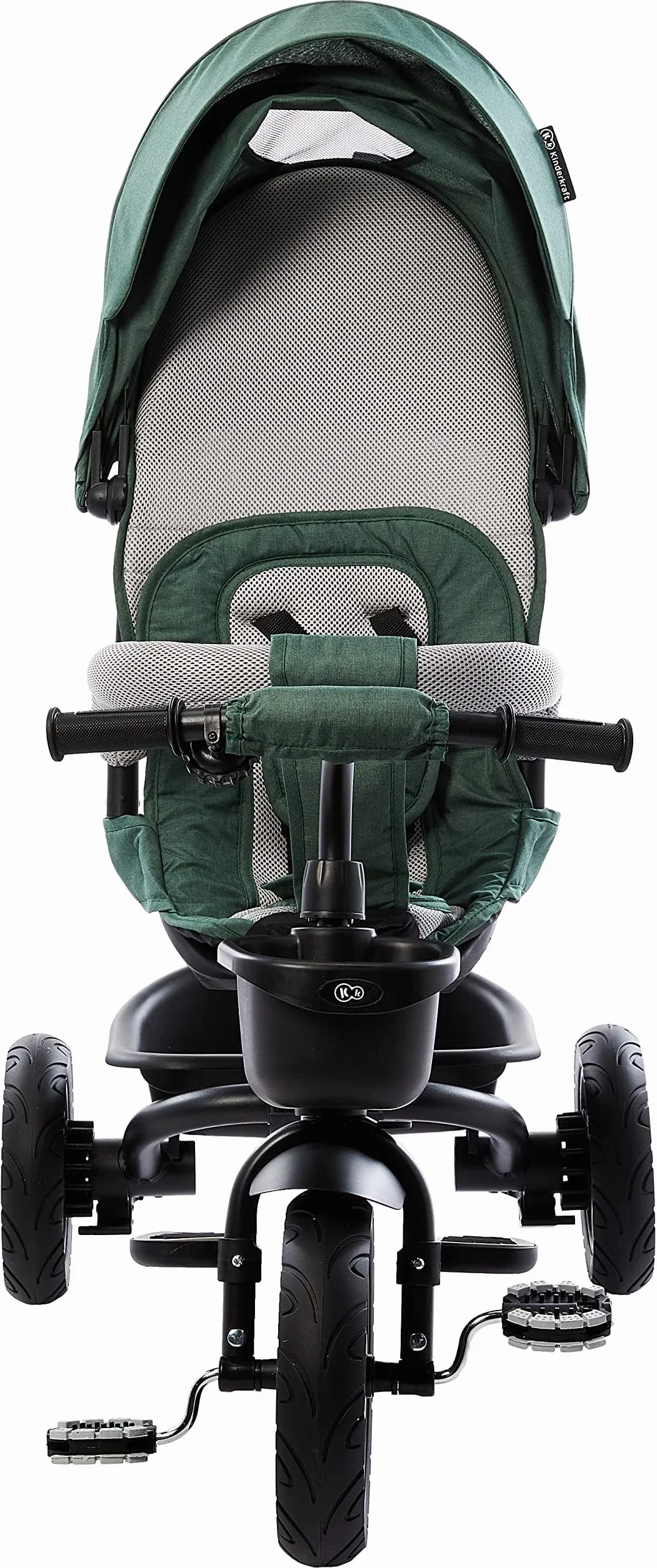 Kinderkraft SPINSTEP Triciclo Evolutivo Bebé 5 en 1 de 9 Meses a 5 Años, Bicicleta para niños, Plegable y reclinable, Capota Impermeable con Filtro UPF 50+, Asiento Giratorio 360 Grados, Verde