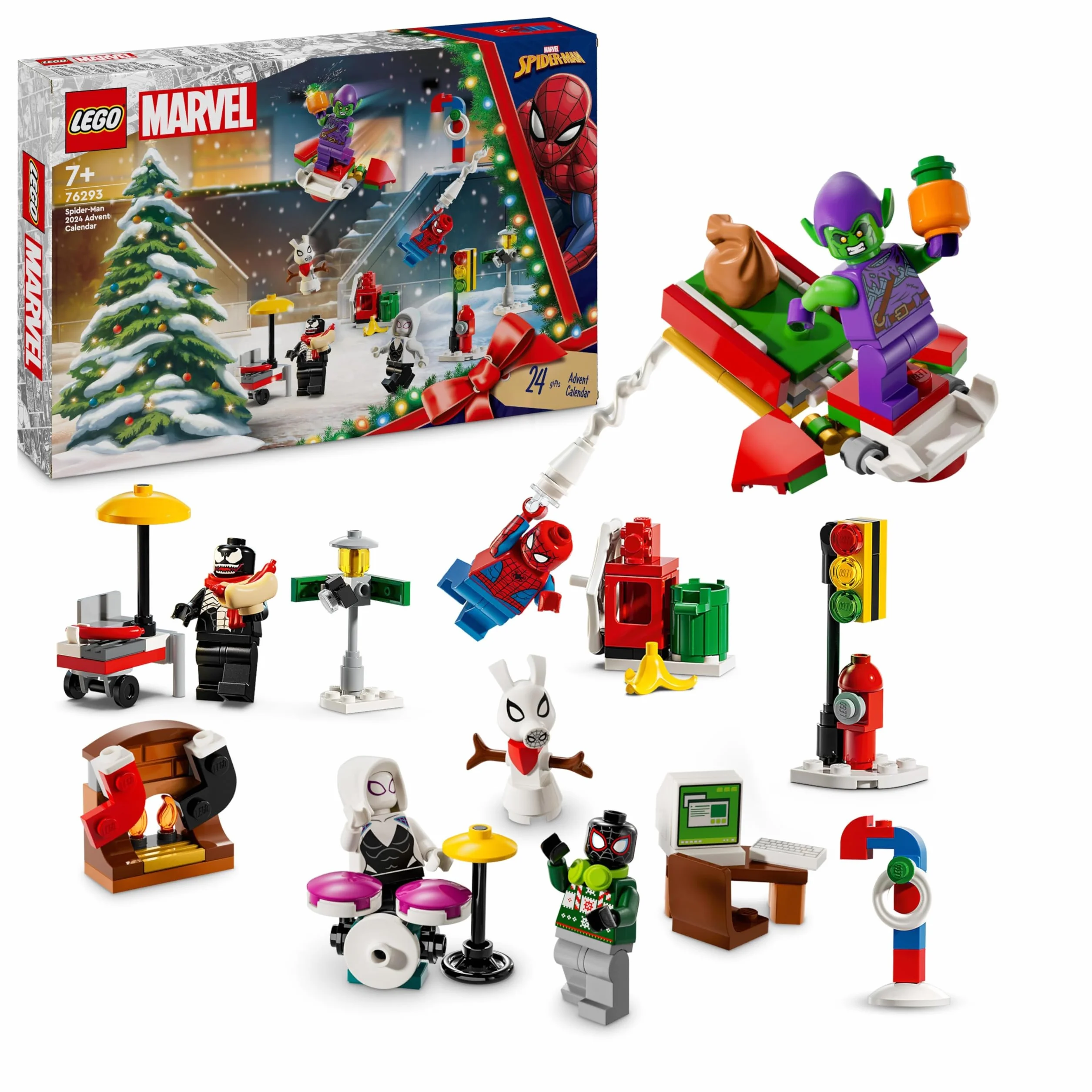 LEGO Marvel Calendario de Adviento 2024 Spider-Man Juguetes de Construcción de Superhéroes con Minifiguras para el Juego de rol, Regalo Pre-Navideño para Niños y Niñas de 7 Años o Más 76293