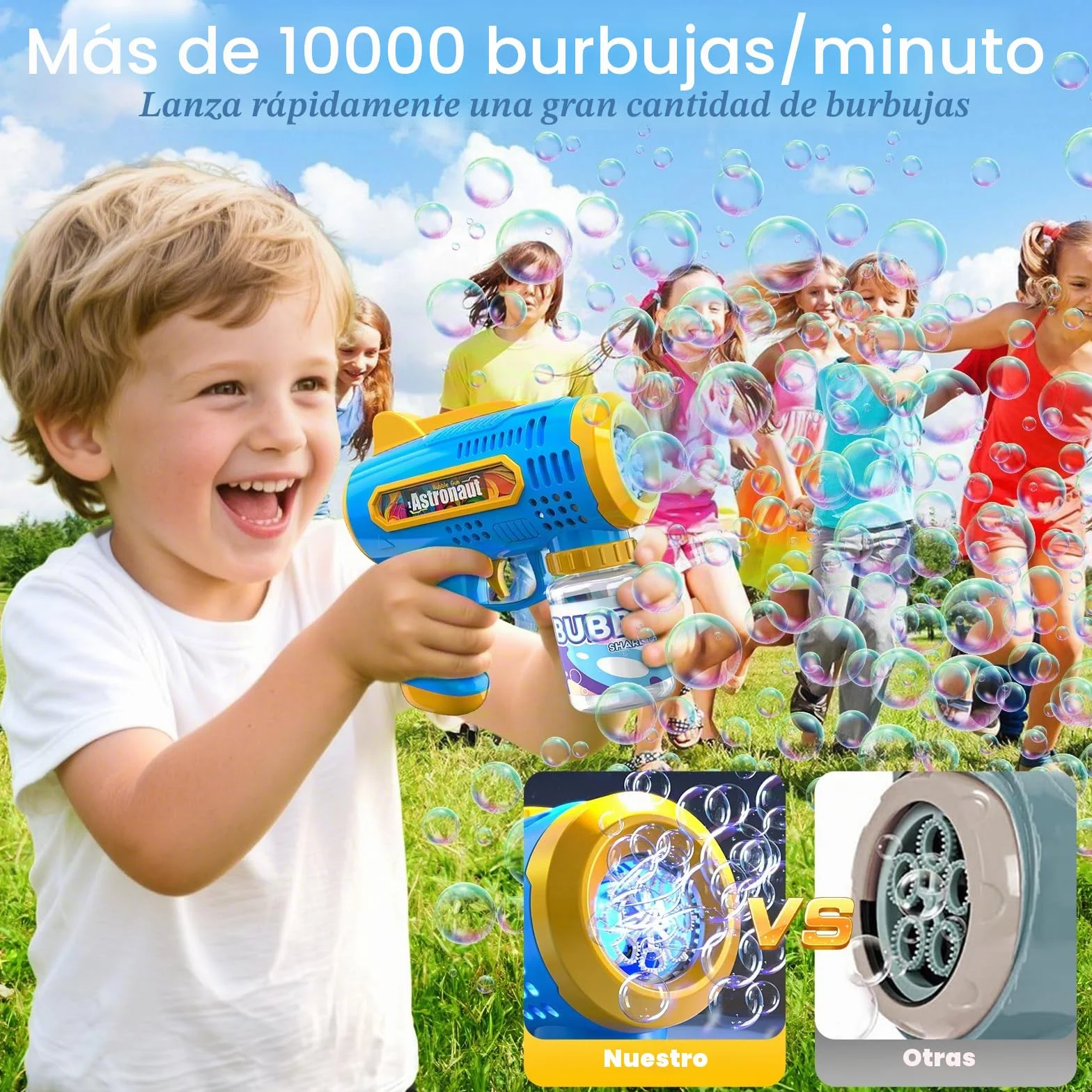 2 Pistola de Burbujas para Niños Máquina Burbujas de Jabon Niños Máquina Automática de Burbujas 10000+ Burbujas para Cumpleaños Fiestas, Aire Libre Bodas