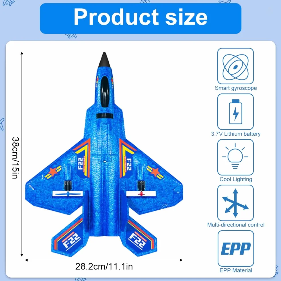 Avión F-22 RC, Avión de Control Remoto, 2.4 GHz AviónTeledirigido, AviónRC con Mando a Distancia, Avions Juguete para Niños y Principiantes con Sistema de Giroscopio,Avións Teledirigido Adulto