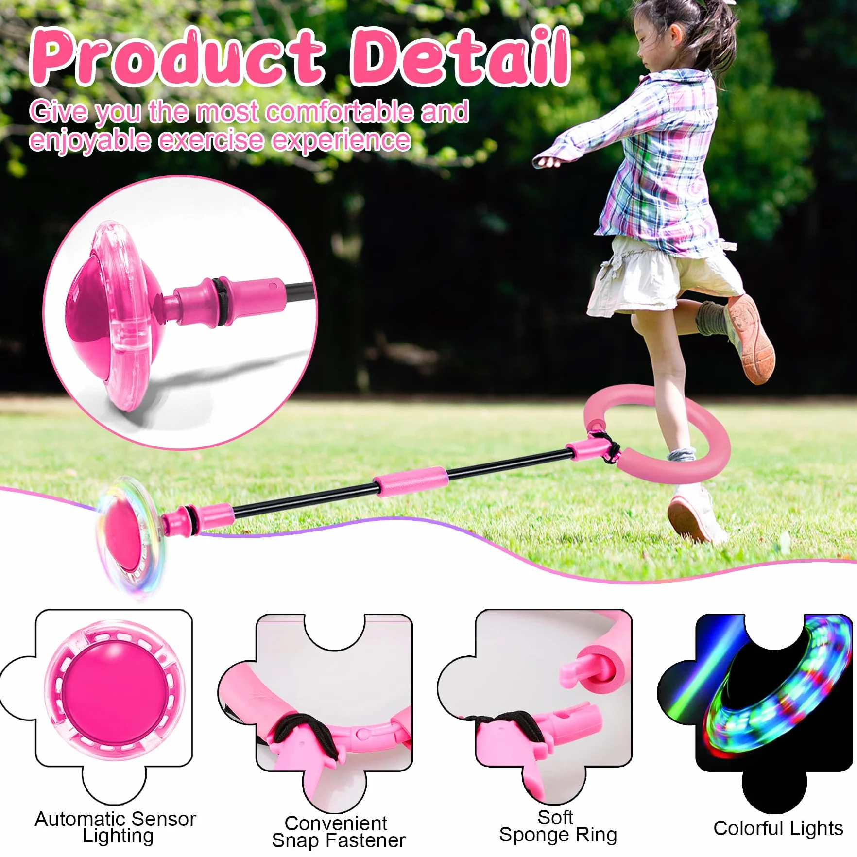 TZEKING Bola de Salto de Tobillo Intermitente Plegable Colorida con Conteo de Tiempo (Rosa)