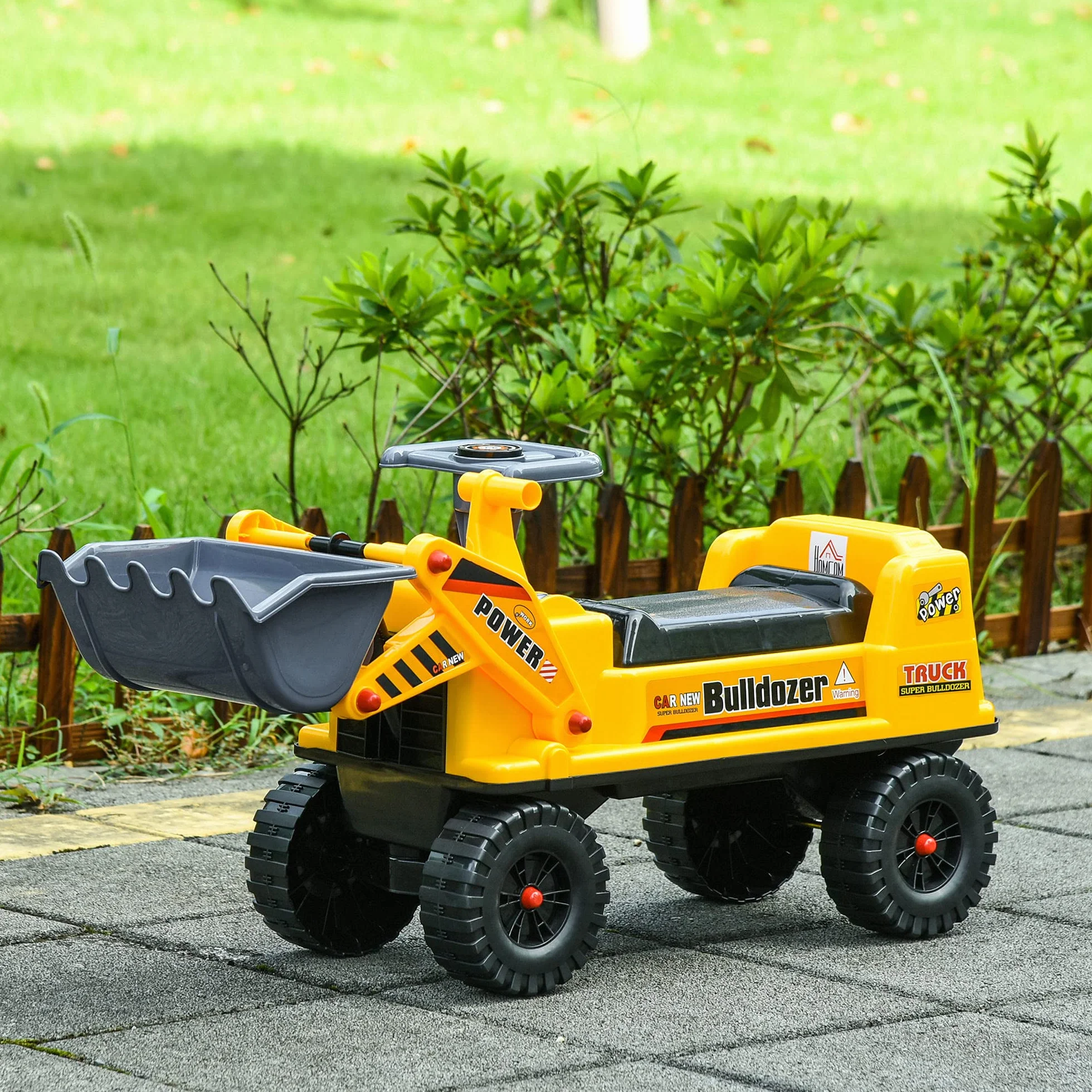 HOMCOM Camion Correpasillos Tractor sin Pedales para Niños de 2-3 Años con Pala Excavadora Espacio de Almacenaje Oculto y Bocina 70x26x37 cm Amarillo