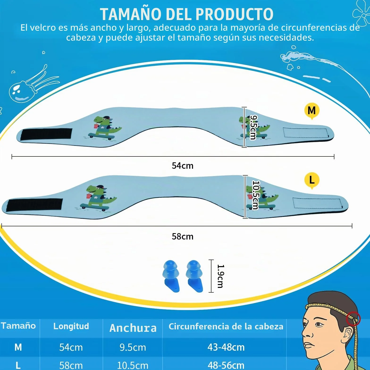 Diadema de Natación Banda de Neopreno Elástica para Niños con Patrón Animal Lindo (Azul, M)