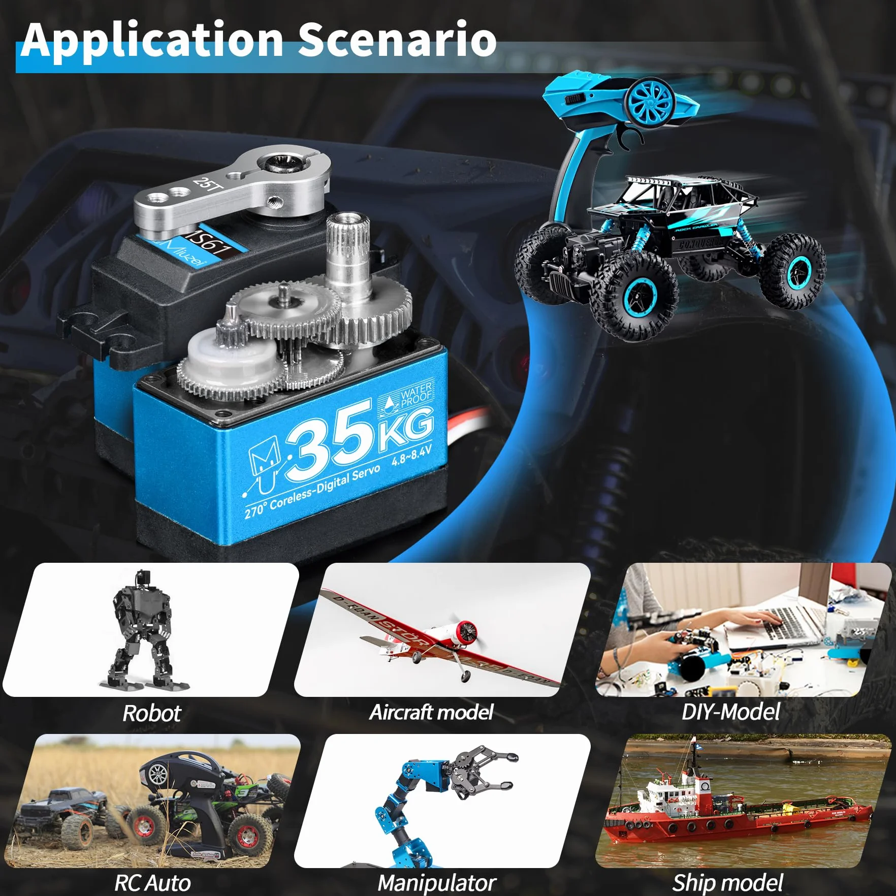 Miuzei Servo 35 kg 270° RC Digital Servomotor impermeable metal engranaje motor modelado para coche 1/10 1/8 robot brazo avión 8,4 V alta velocidad Torque Micro servo de dirección con cable 25T