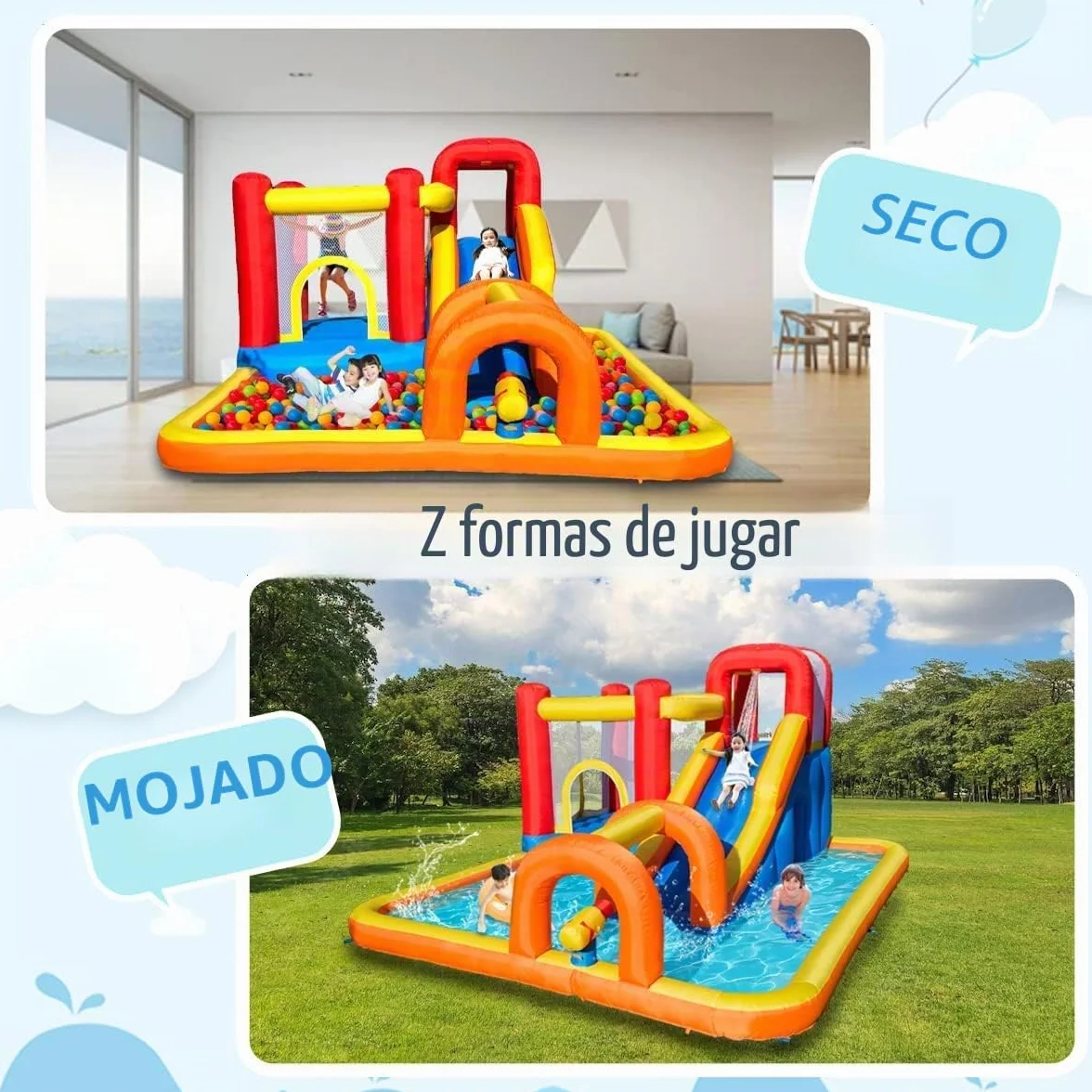 Baralir Castillo Hinchable con Ventilador, tobogán seco y de Agua, Puede albergar 3~5 niños al Mismo Tiempo. Castillo para niños para Uso Interior o Exterior 400 × 320 × 200 cm