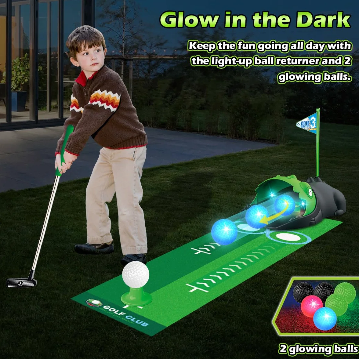 Juego de Golf para Niños Pequeños - 3 Palos, 8 Pelotas, Tapete de Putting, Equipo de Club y Pelotas de Entrenamiento - Juguetes Deportivos