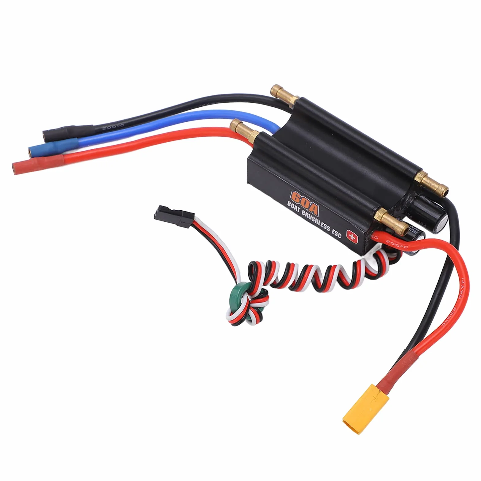 Uxsiya Controlador de Velocidad Electrónico 2‑6S, Enfriamiento Rápido Drenaje de Doble Canal a Prueba de Agua 60a sin Escobillas ESC Menor Consumo de Energía para Modelo de Barco