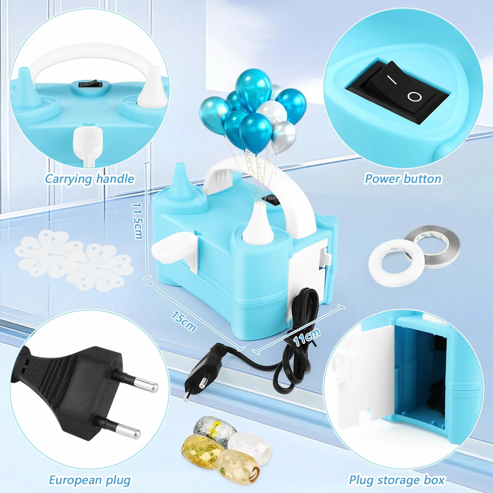 Inflador Globos Eléctrico 220V Doble Boquilla Portátil Bomba de Aire para Fiestas
