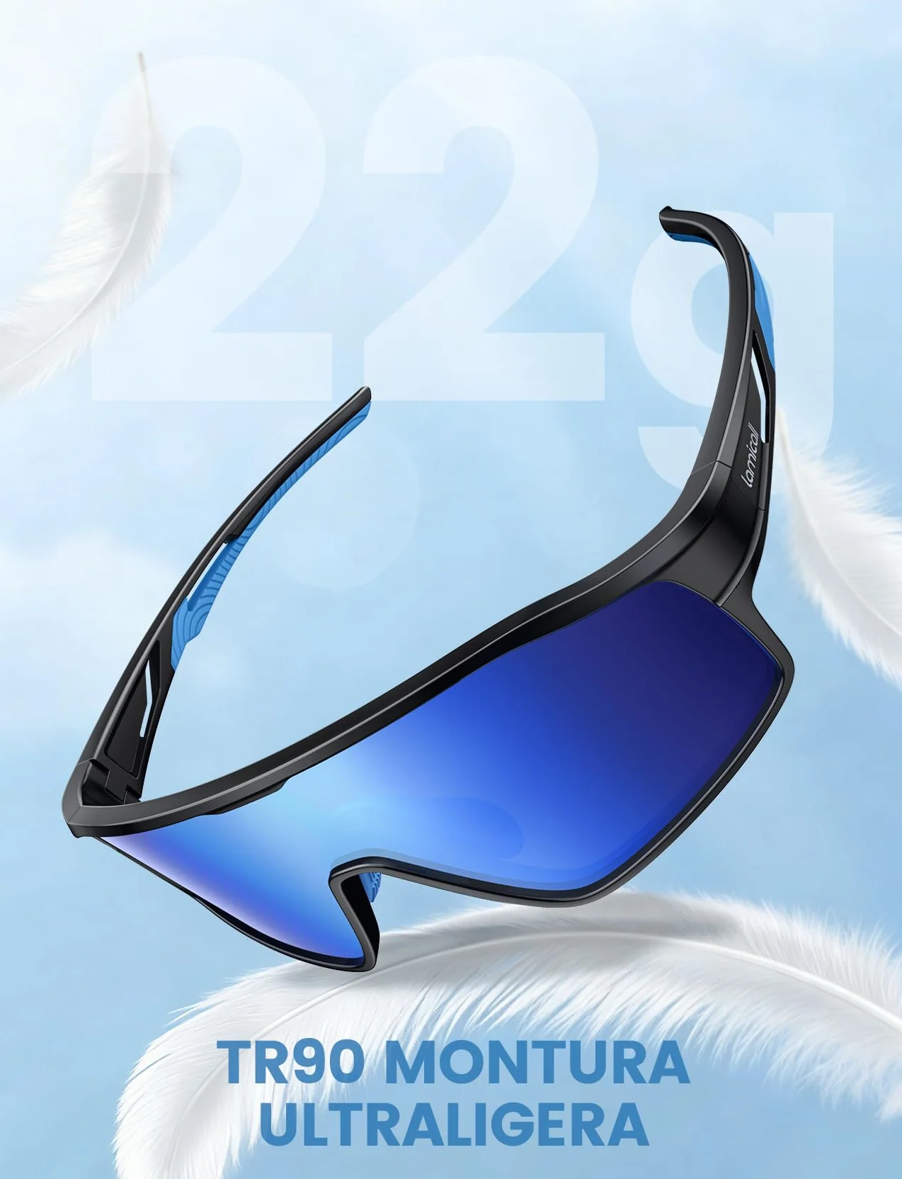 Lamicall Gafas de Sol Ciclismo Niños UV400 TR90 Marco Ultraligero Almohadilla Nasal Ajustable
