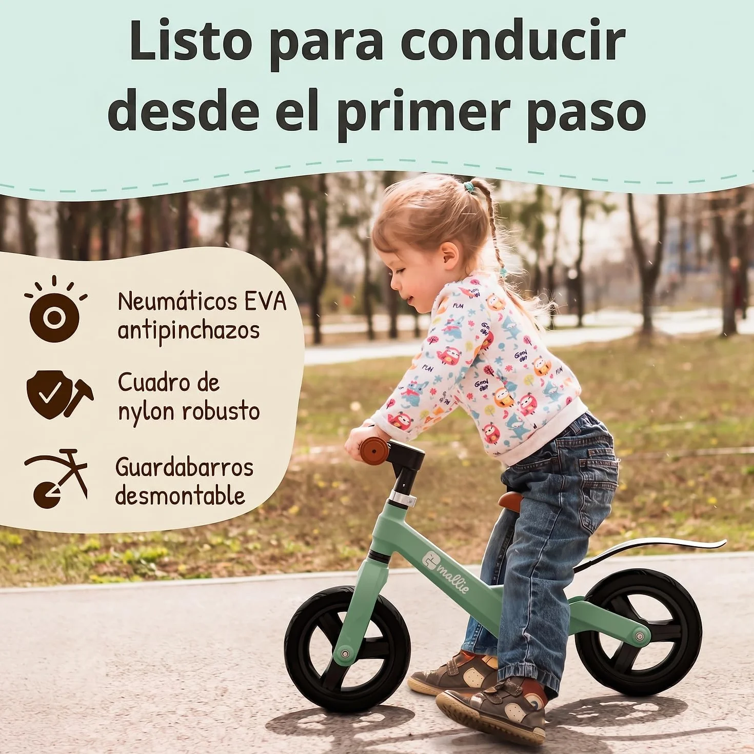 Mallie® Bicicleta Niño 2 Años con Timbre - Bici Bebe, Bicicleta Niño 4 Años, 3 Años, Bicicleta Bebe, Bici Sin Pedales - Manillar y Asiento Ajustable