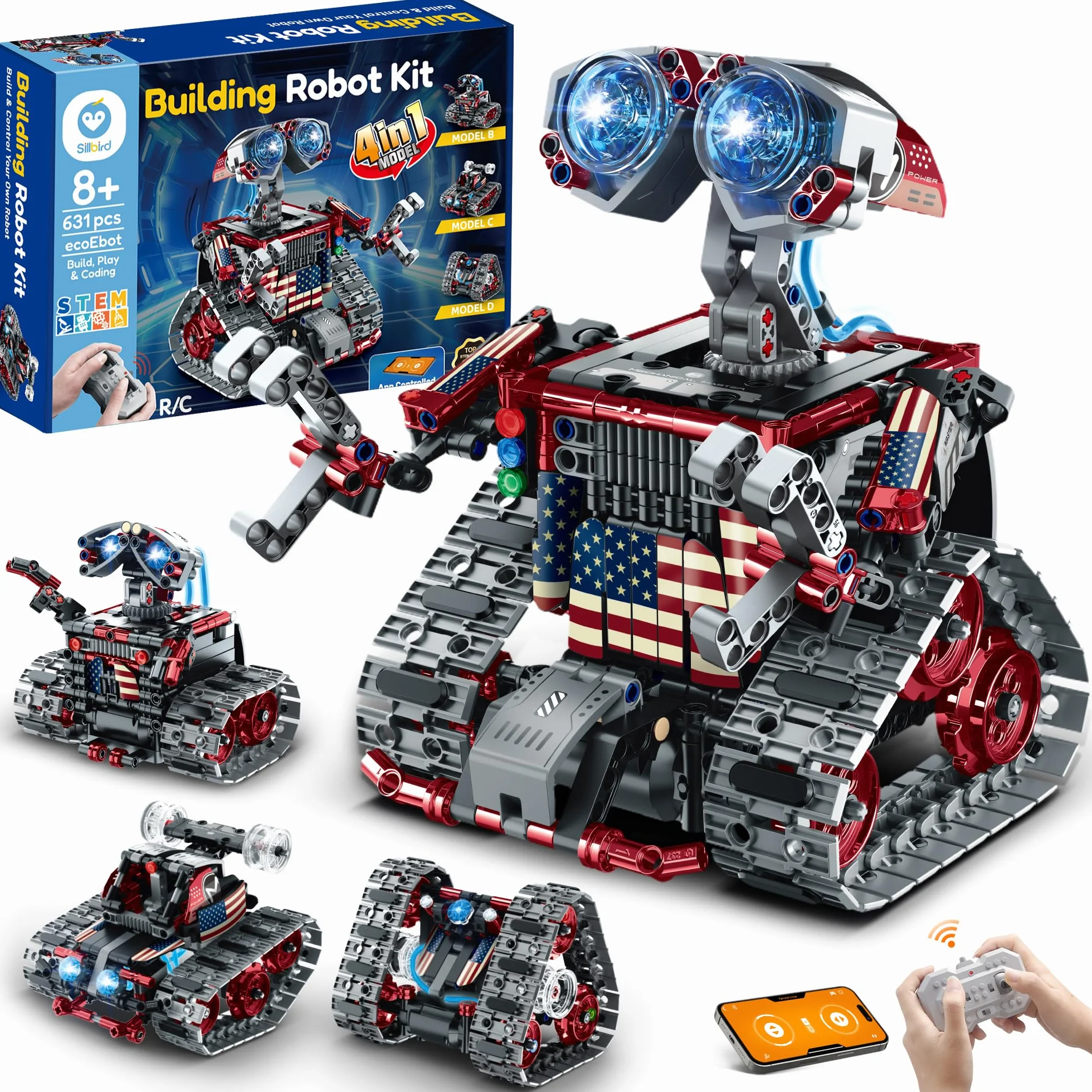 Sillbird Technic Robot Transformable Controlado por App, Robótico 4en1 a Control Remoto, Juguetes de Construcción con Programación, Regalos Creativos para Niños de 8 a 12 + Años (631 Piezas)