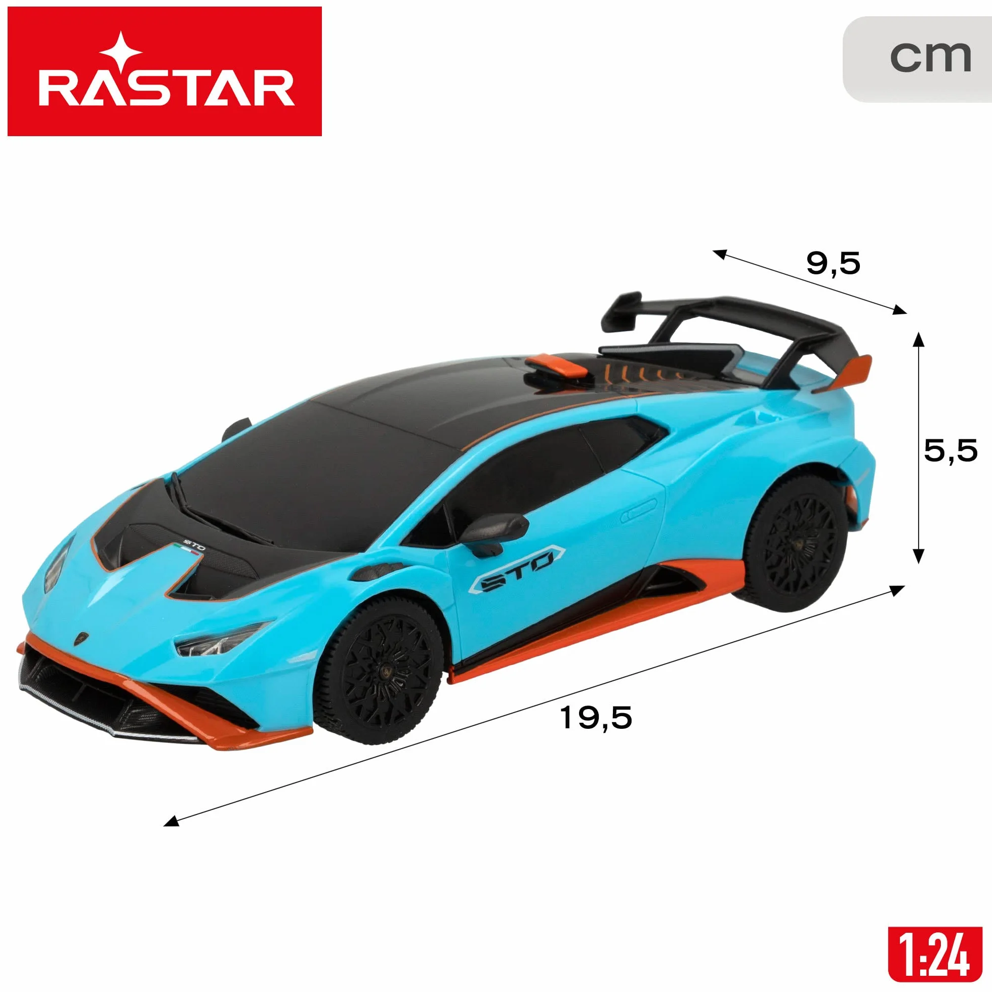 ColorBaby - Coche teledirigido Lamborghini Huracán STO, radiocontrol, Azul con Negro Escala 1:24, para niños y para Adultos, Juguetes para niños teledirigidos (46987)