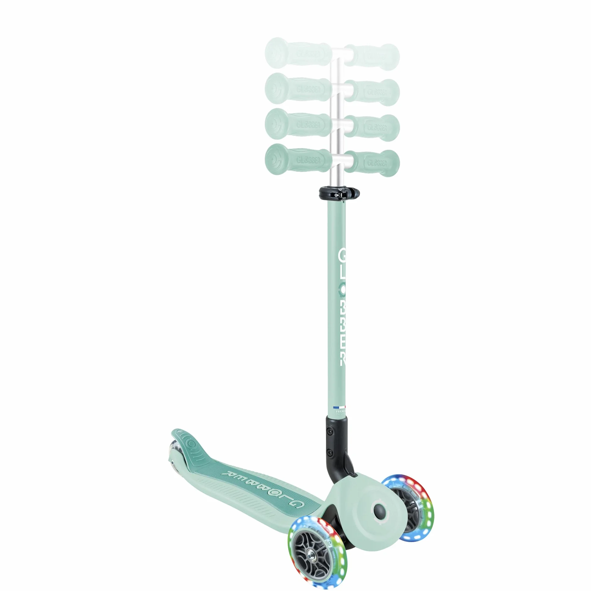 Globber GO UP Active Luces, Patinete evolutivo de 3 Ruedas con Luces para niños de 15 Meses a 9 años, Verde Menta