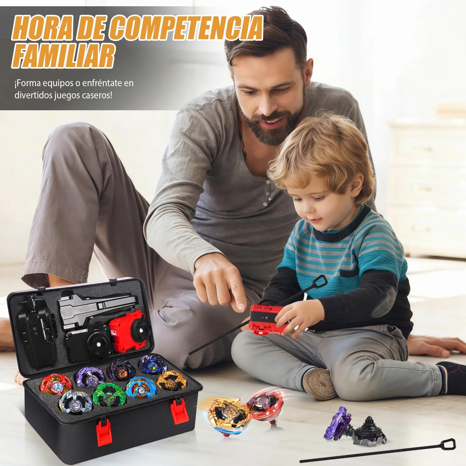 Juego de X Peonzas de Batalla, 12 Juguetes giratorios con 3 lanzadores, 1 Agarre y Estuche de Almacenamiento portátil | Regalo de Juego de Arena giroscópica para niños y niñas de 6 años